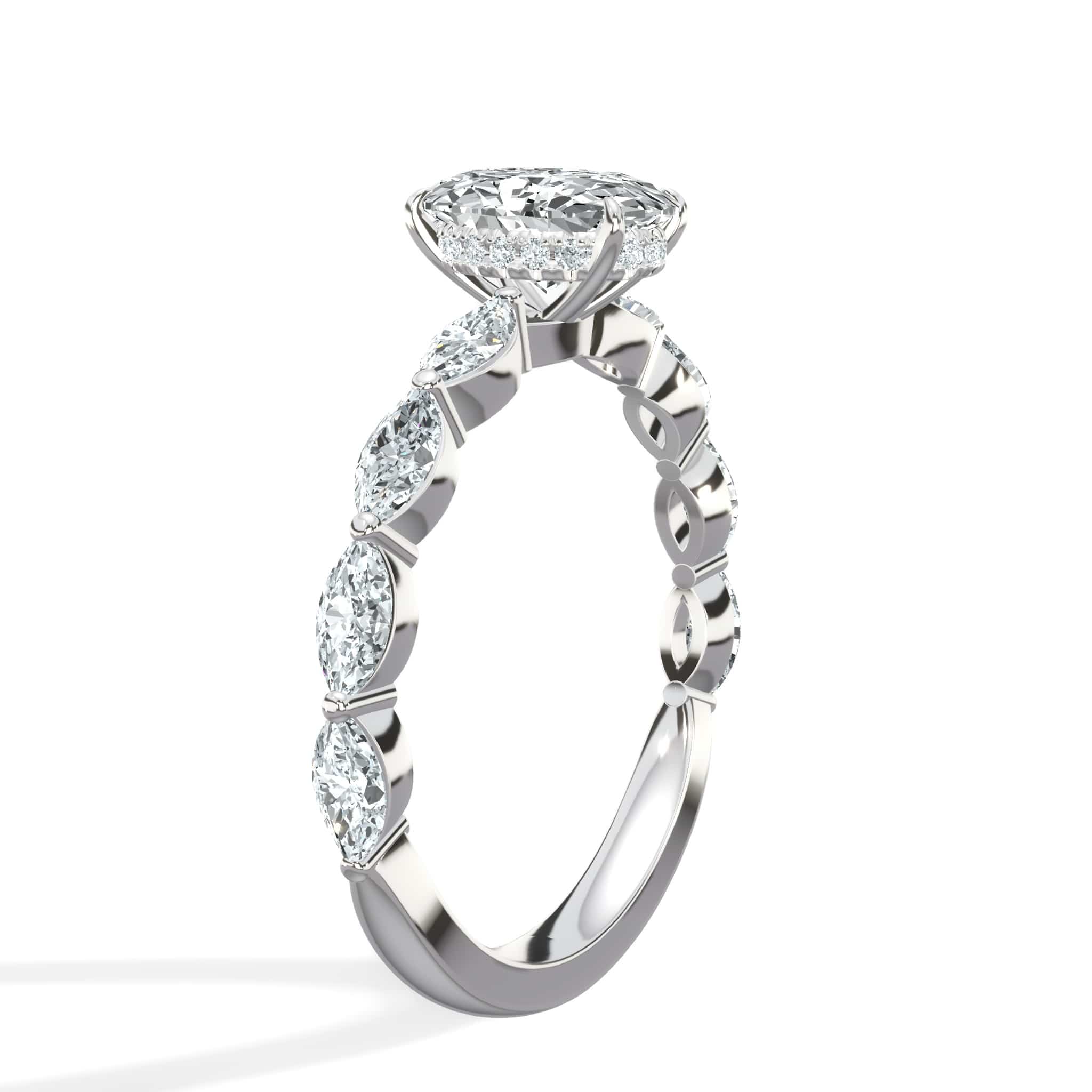 2 Carat Lab Grown Oval Cut with Marquise Side Stones Hidden Halo Diamond Engagement Ring - Image 3