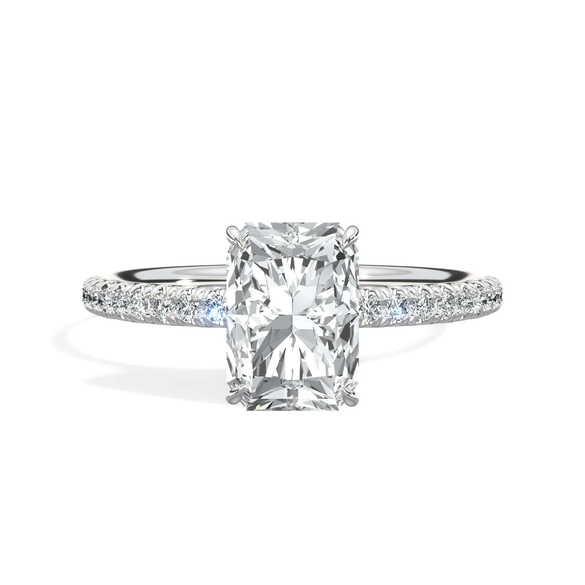 2.00 Carats Lab Grown Radiant Cut Micropaved Side Stones Hidden Halo Diamond Engagement Ring