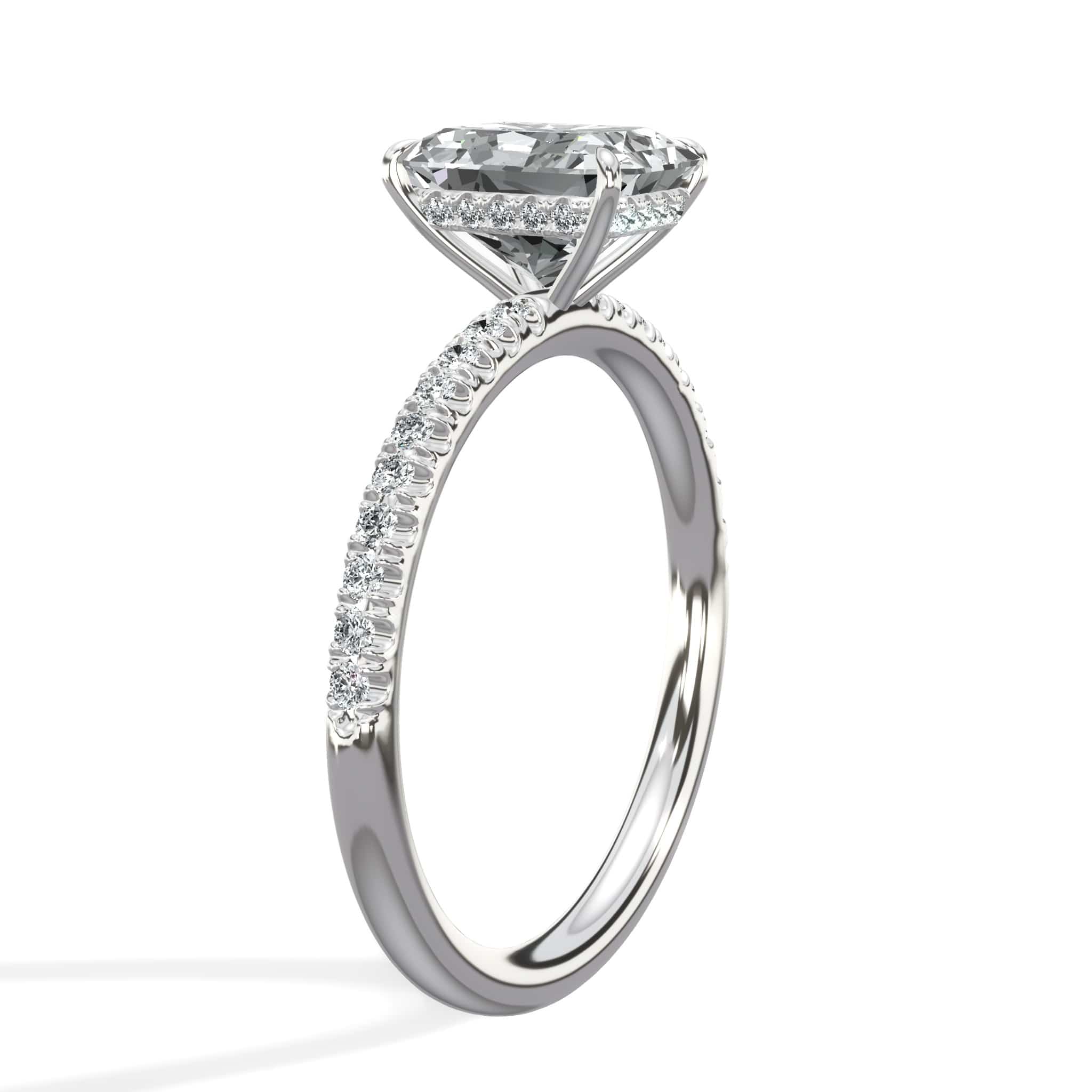2.00 Carats Lab Grown Radiant Cut Micropaved Side Stones Hidden Halo Diamond Engagement Ring - Image 4