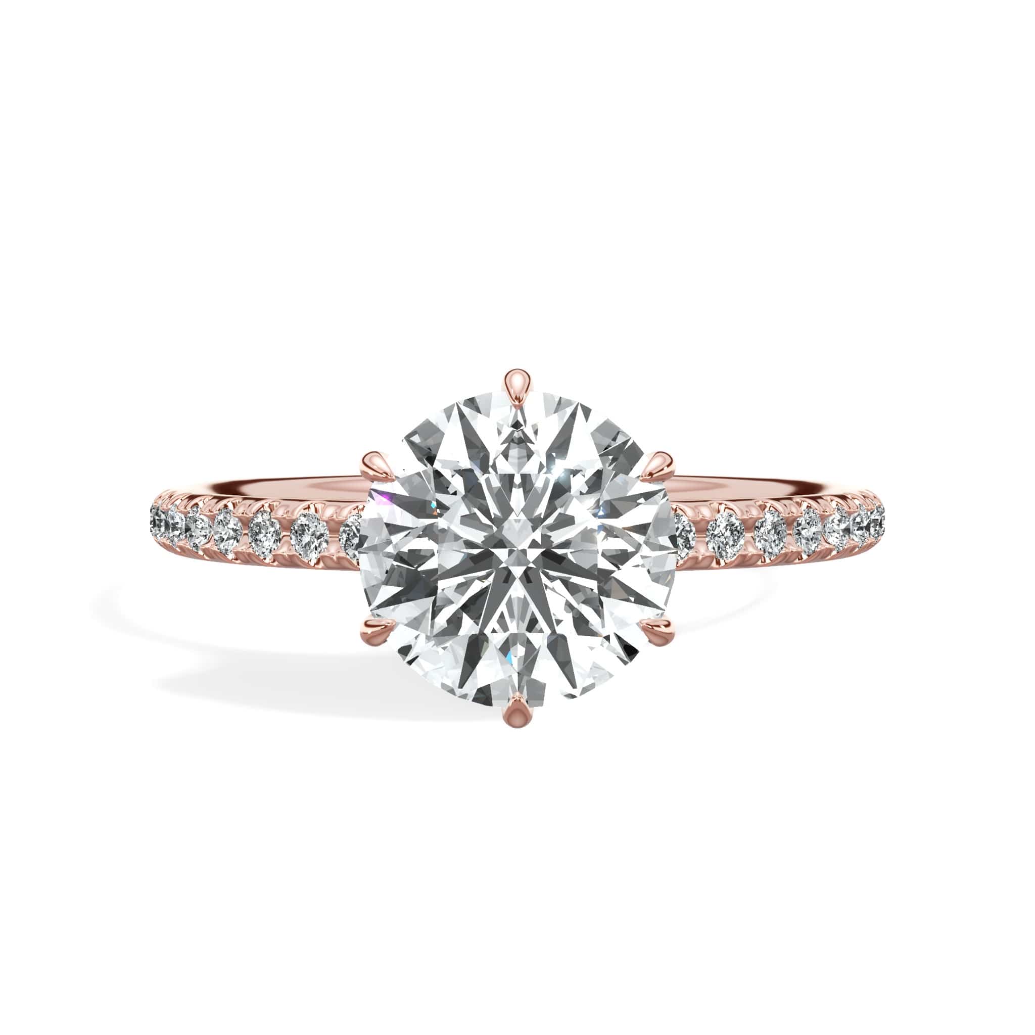 2 Carats Lab Grown Round Brilliant Cut Micropave Side Stones Accented Prongs Diamond Engagement Ring in Rose Gold