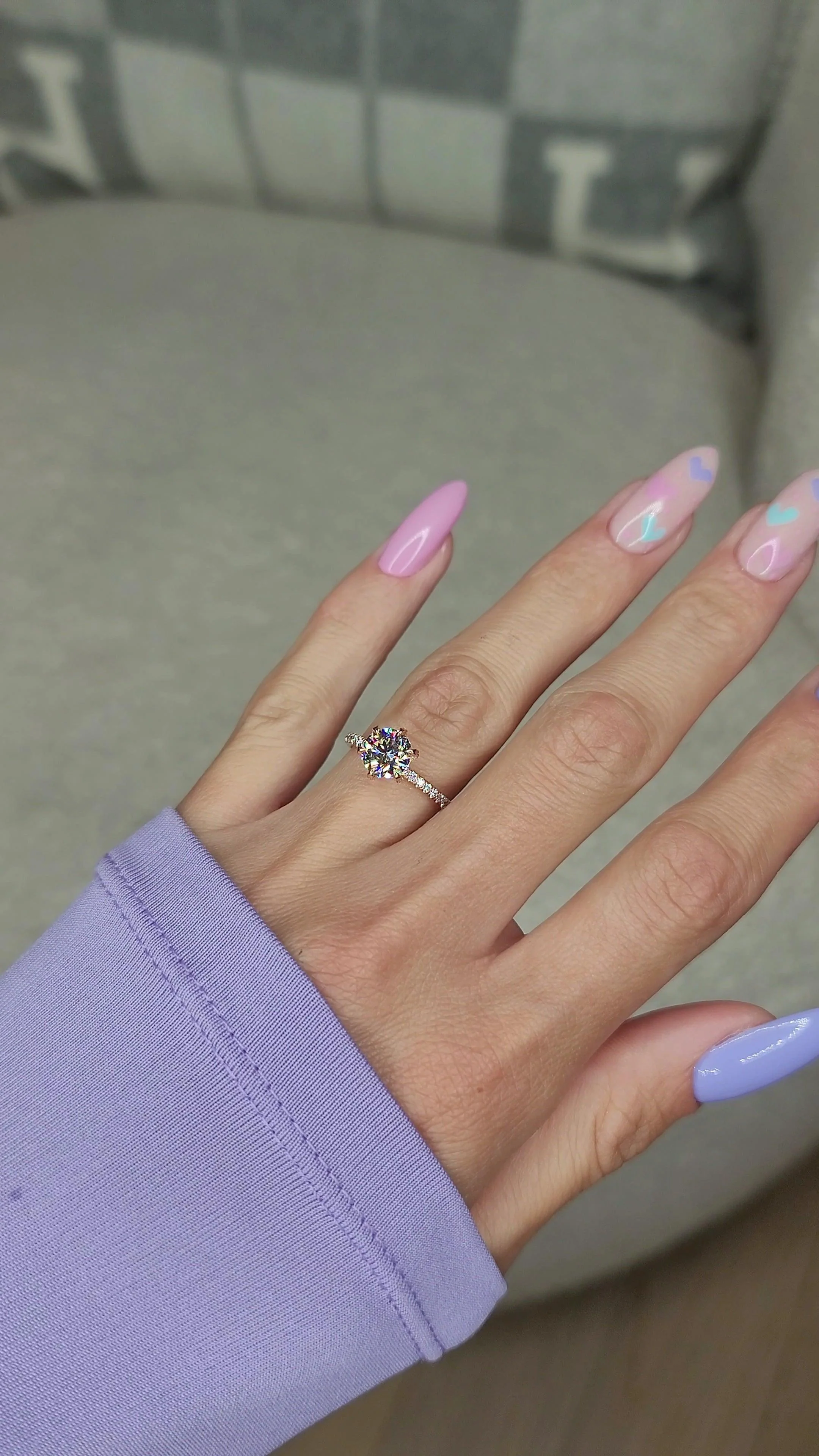 2 Carats Lab Grown Round Brilliant Cut Micropave Side Stones Accented Prongs Diamond Engagement Ring in Rose Gold - Image 2