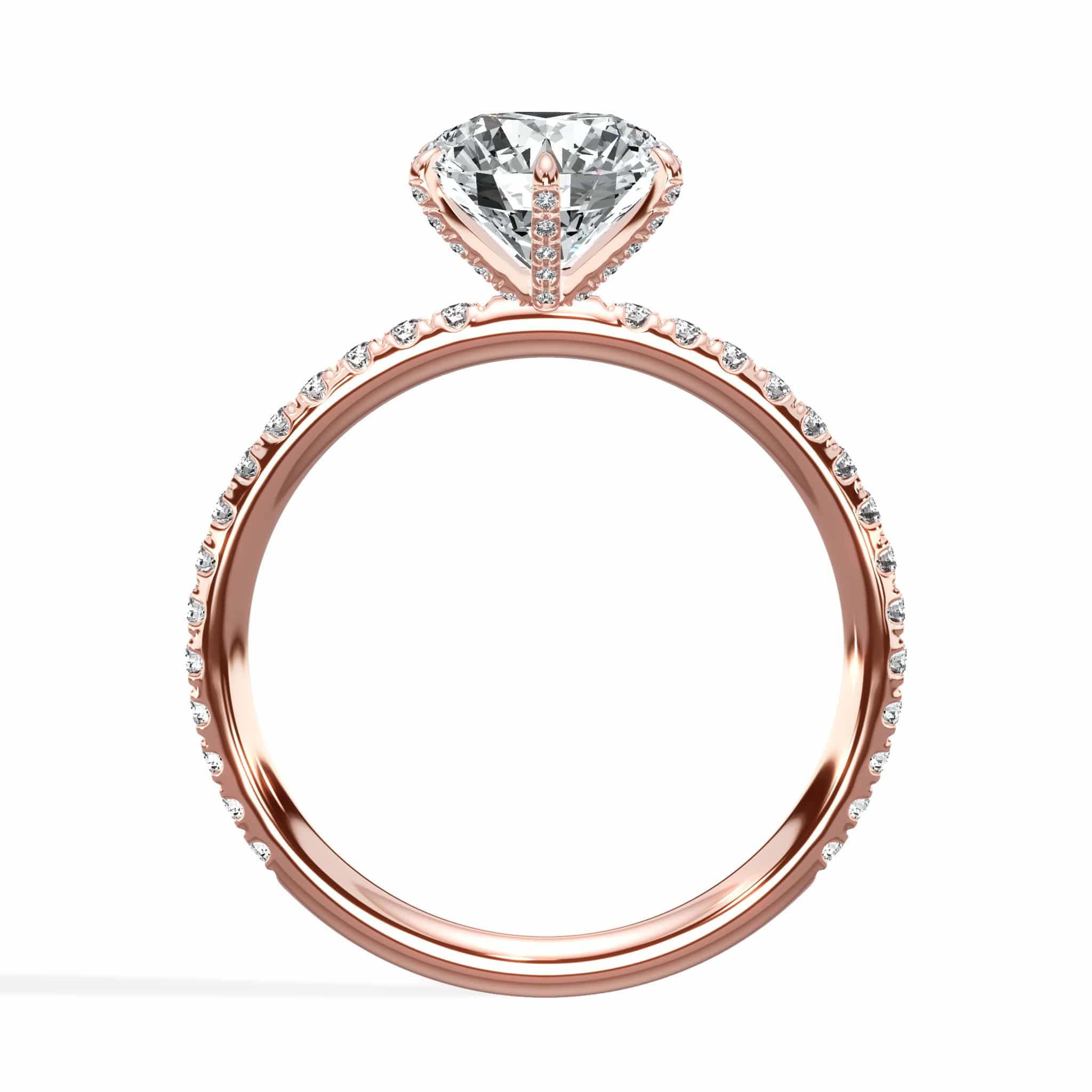 2 Carats Lab Grown Round Brilliant Cut Micropave Side Stones Accented Prongs Diamond Engagement Ring in Rose Gold - Image 3