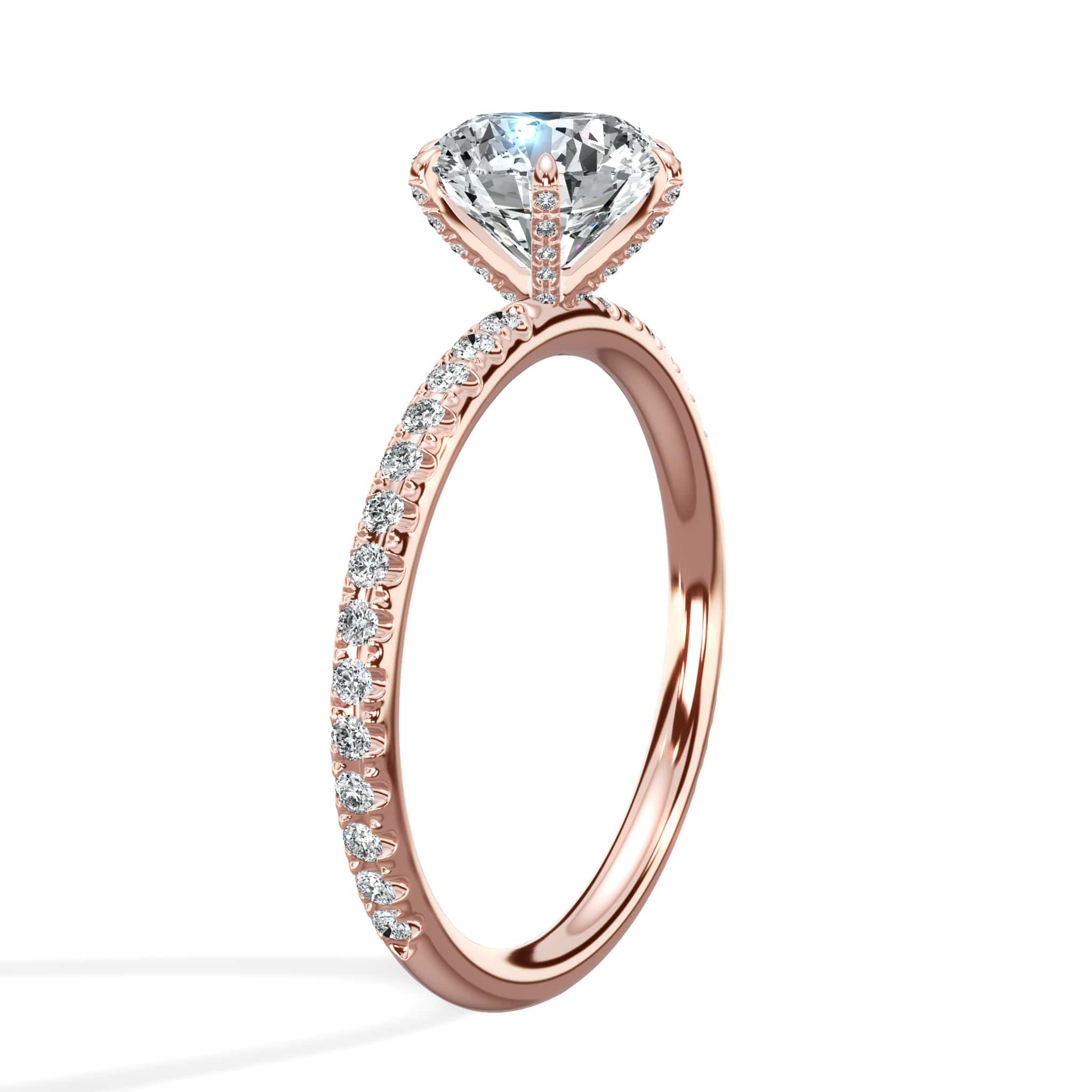 2 Carats Lab Grown Round Brilliant Cut Micropave Side Stones Accented Prongs Diamond Engagement Ring in Rose Gold - Image 4