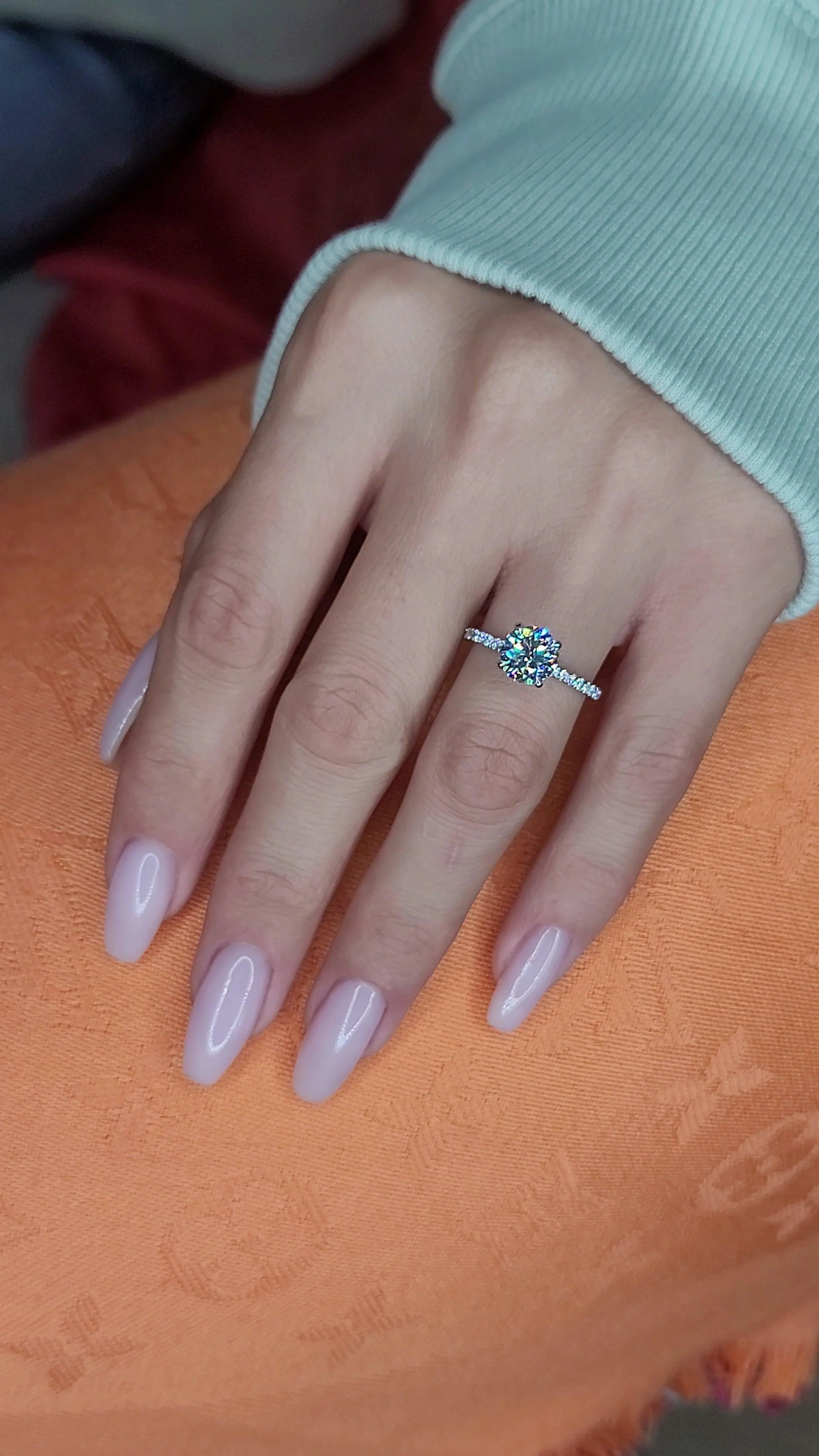 2 Carats Lab Grown Round Brilliant Cut Micropave Side Stones Hidden Halo Diamond Engagement Ring - Image 3