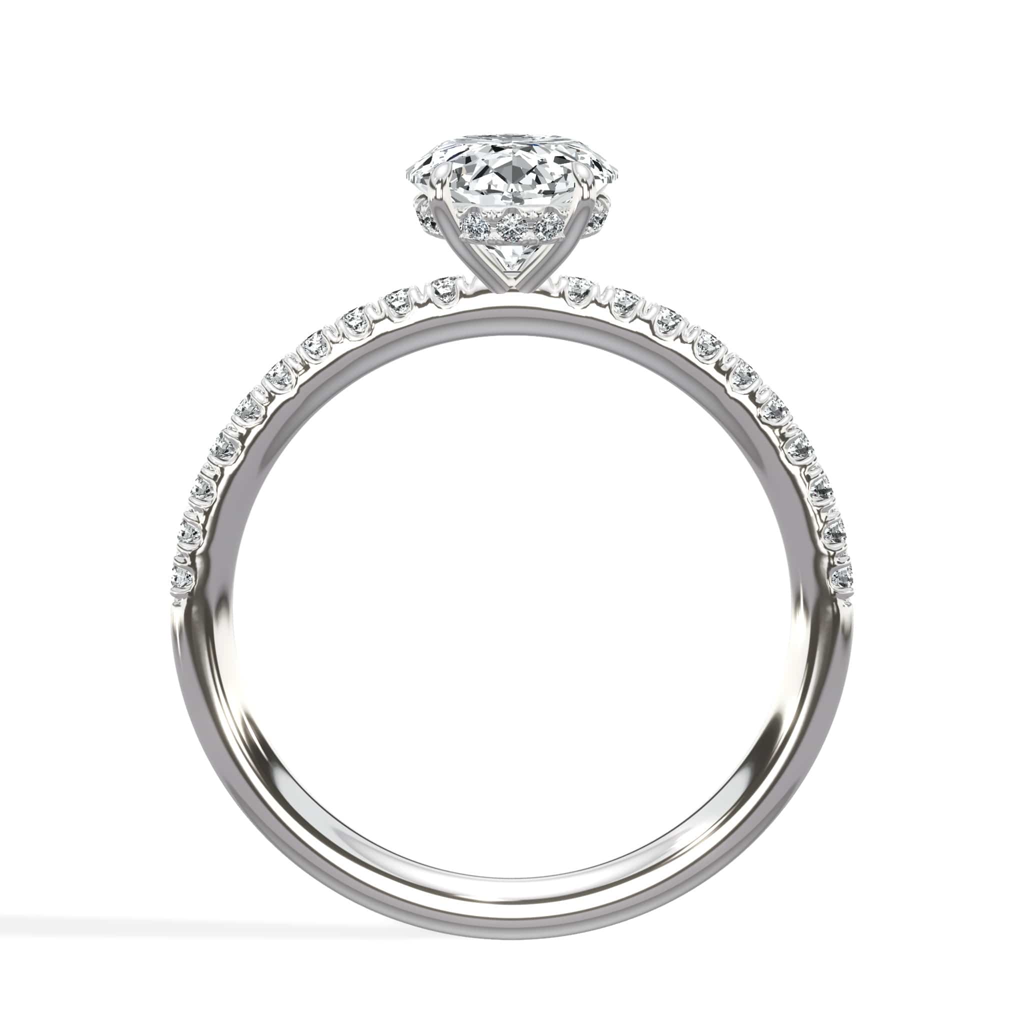 2 Carat Lab Grown Oval Cut Micropaved Side Stones Hidden Halo Diamond Engagement Ring - Image 3