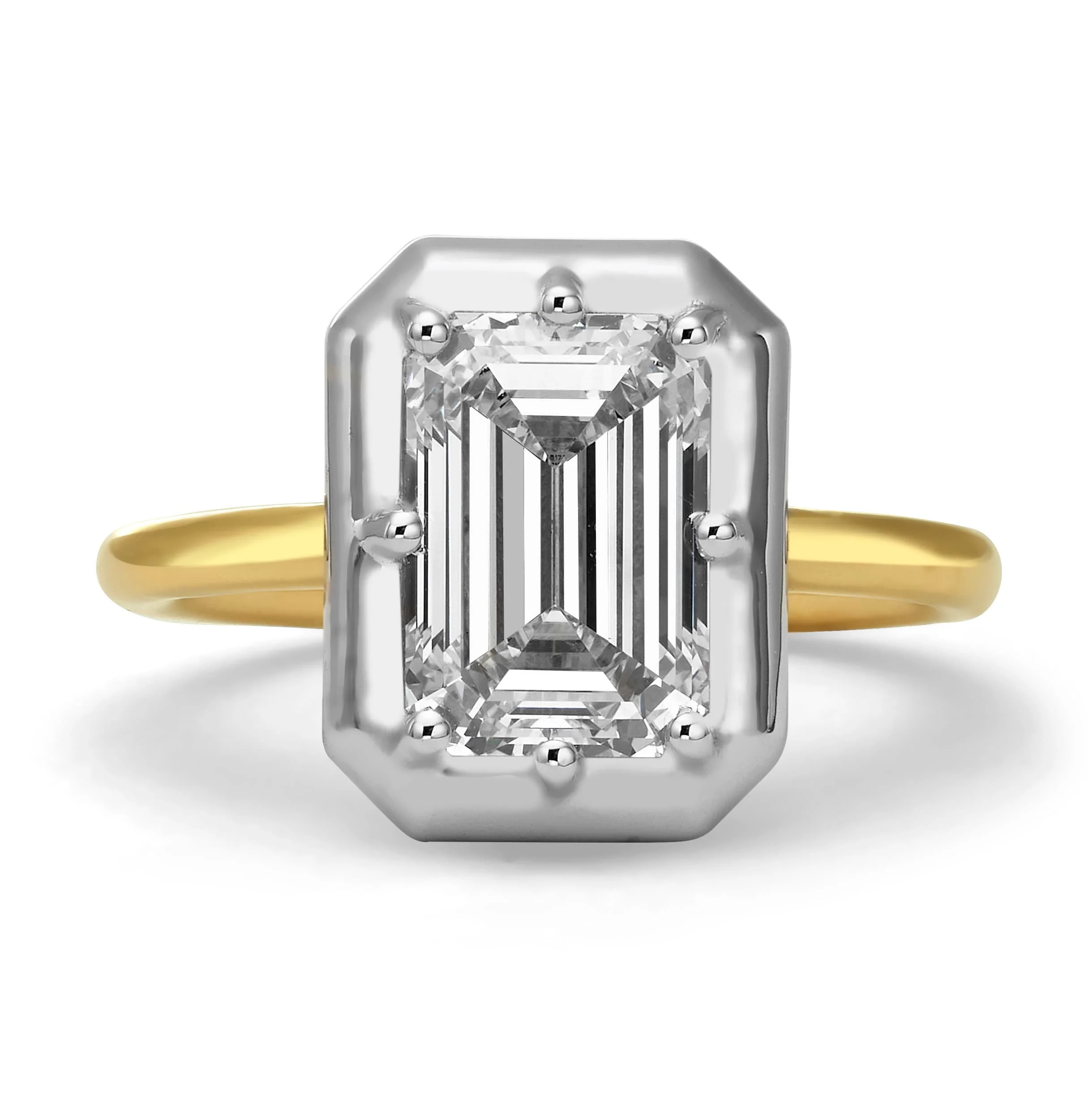 2.06 Carat Lab Grown Emerald Cut Diamond Solitaire Button Back Engagement Ring