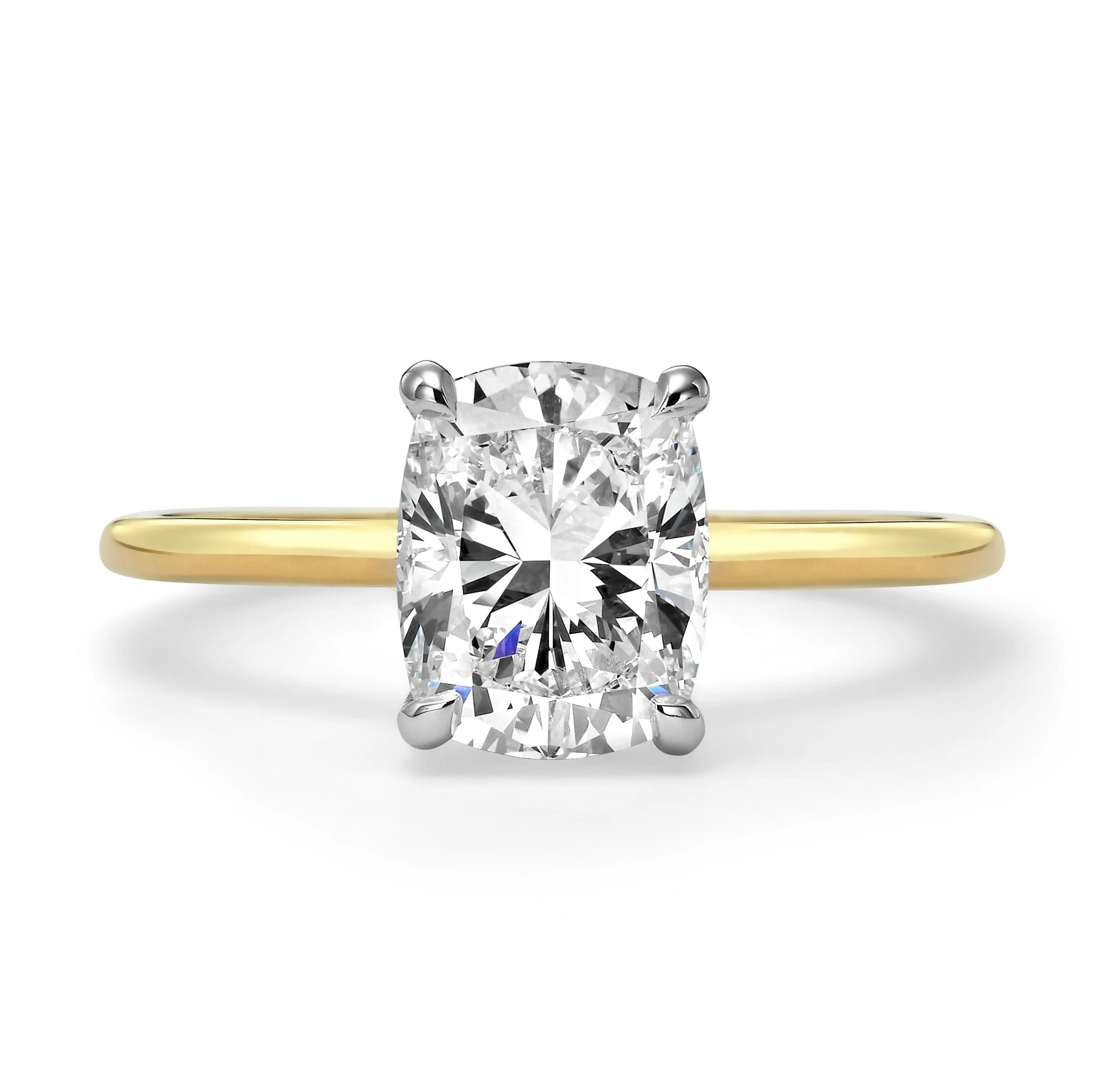 2.15 Carats Lab Grown Elongated Cushion Cut Two Tone Solitaire Hidden Halo Diamond Engagement Ring