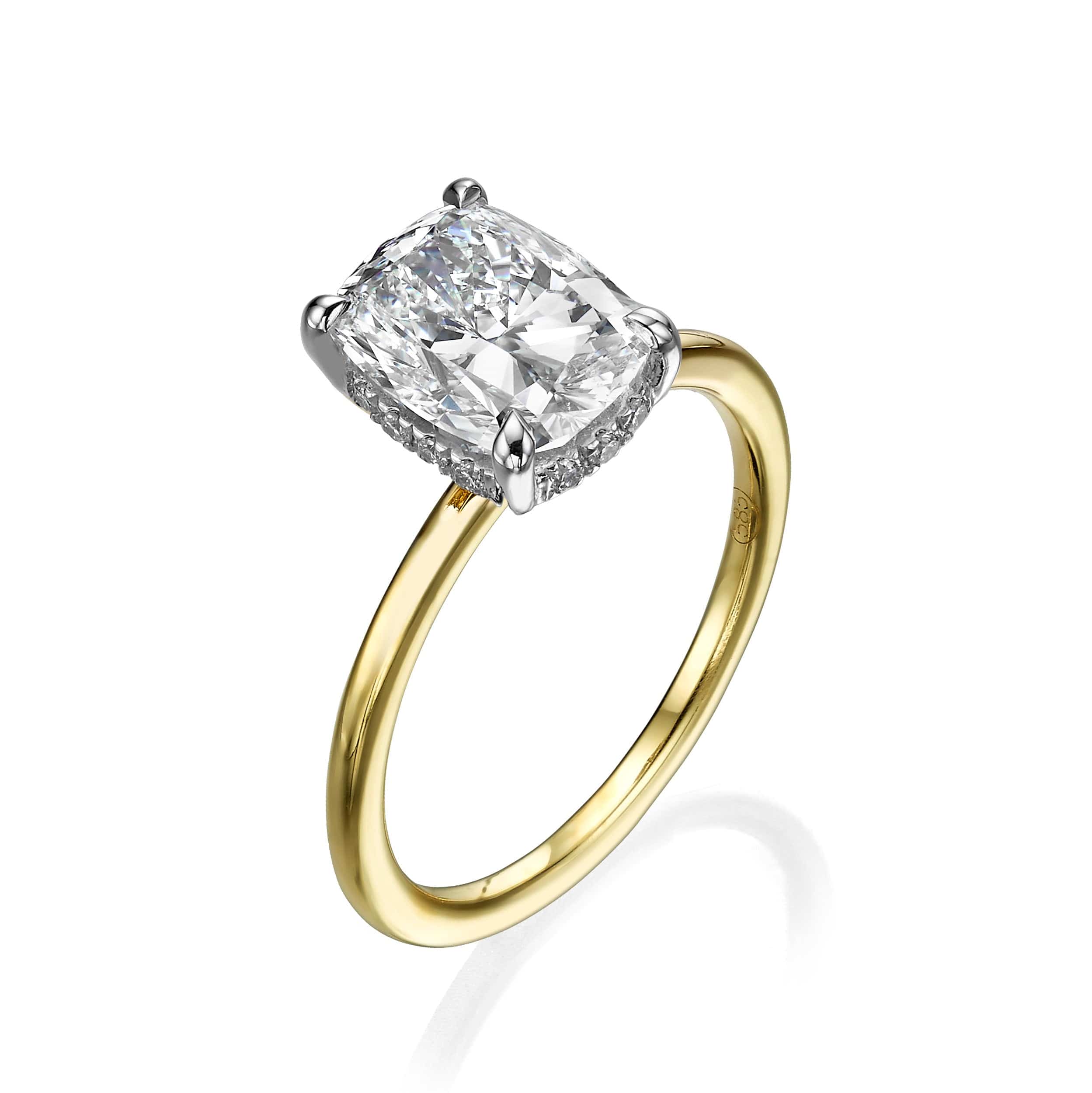 2.15 Carats Lab Grown Elongated Cushion Cut Two Tone Solitaire Hidden Halo Diamond Engagement Ring - Image 2