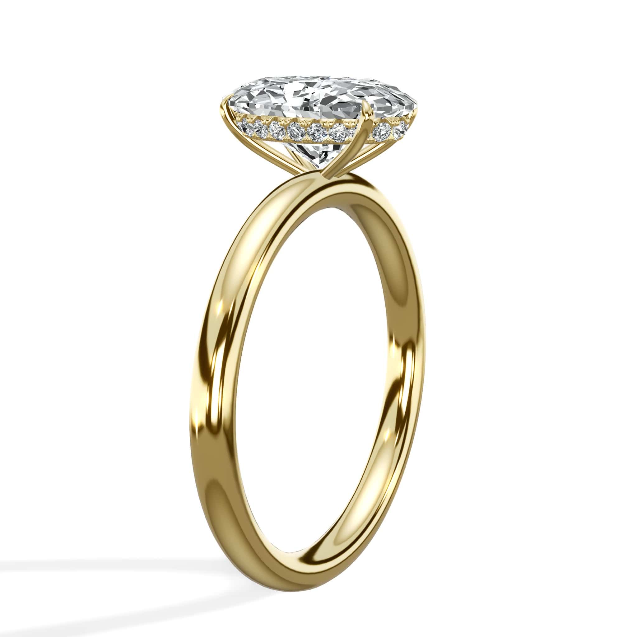 2.16 Carats Lab Grown Oval Cut Solitaire Hidden Halo Diamond Engagement Ring Yellow Gold - Image 3