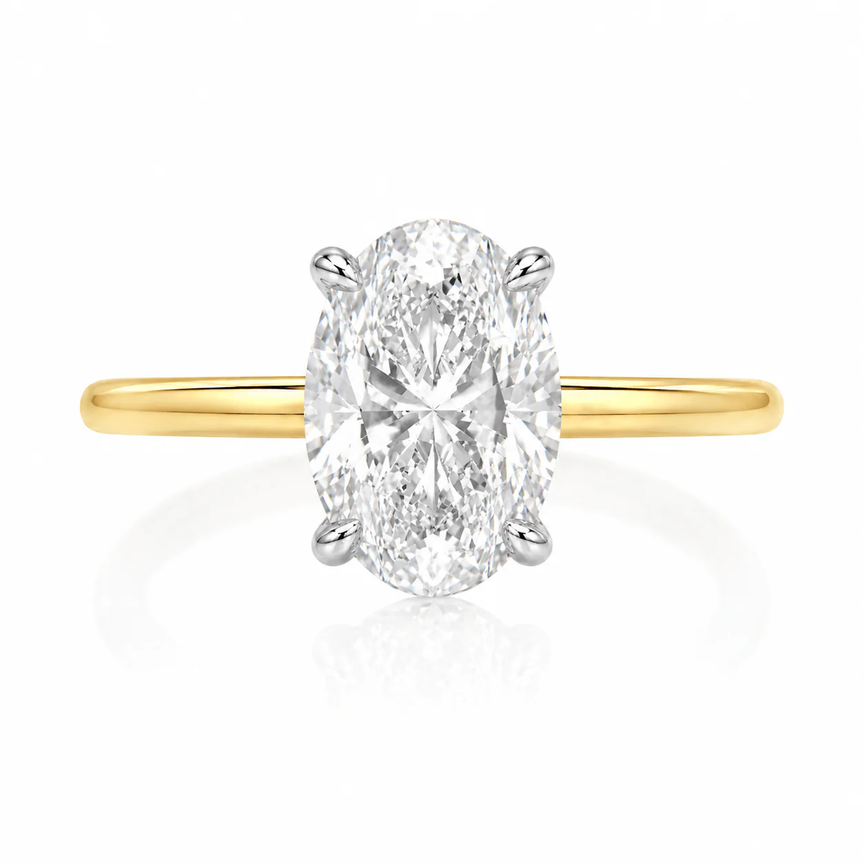 2.18 Carats Lab Grown Oval Cut Two Tone Solitaire Hidden Halo Diamond Engagement Ring