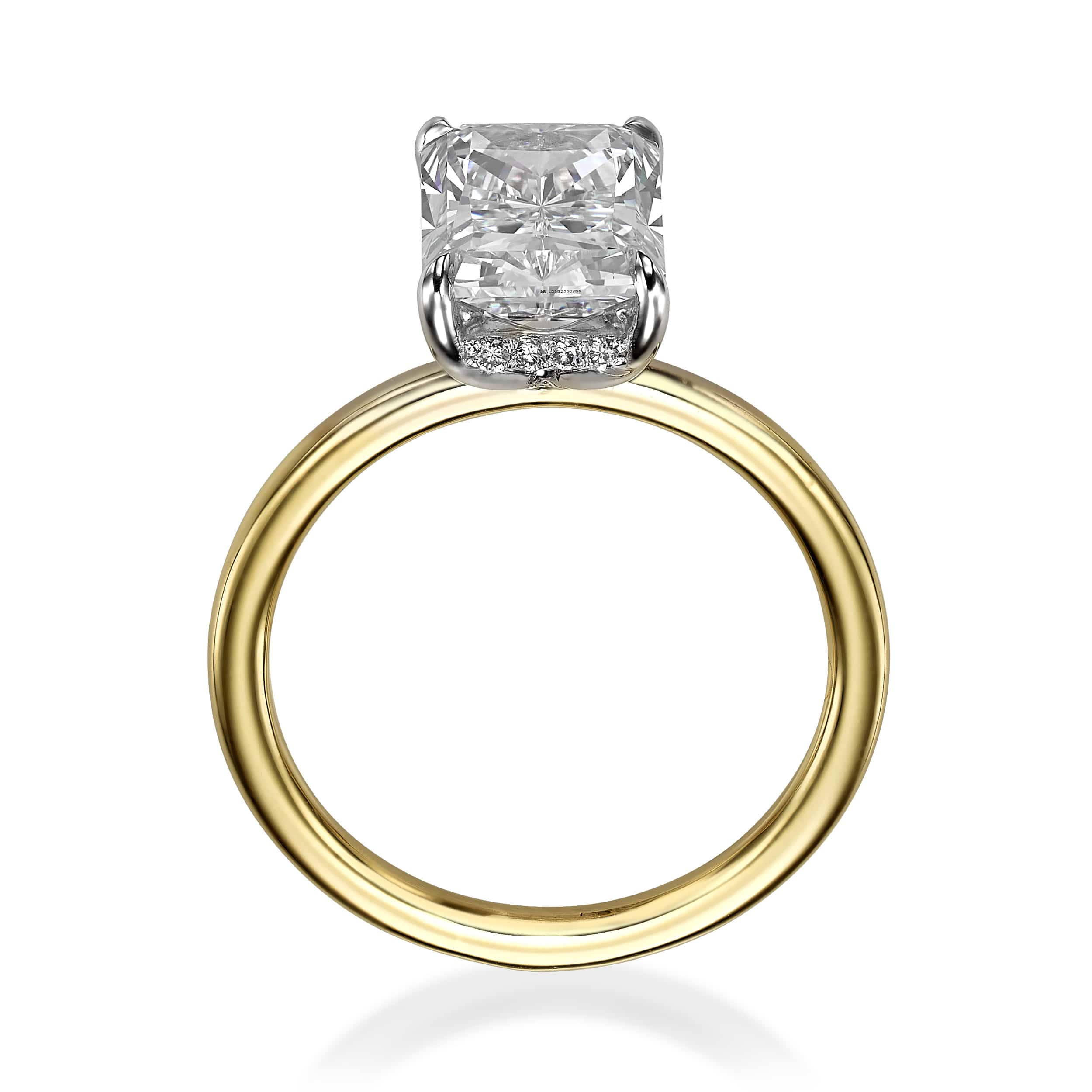 2.18 Carats Lab Grown Radiant Cut Two Tone Solitaire Hidden Halo Diamond Engagement Ring - Image 3