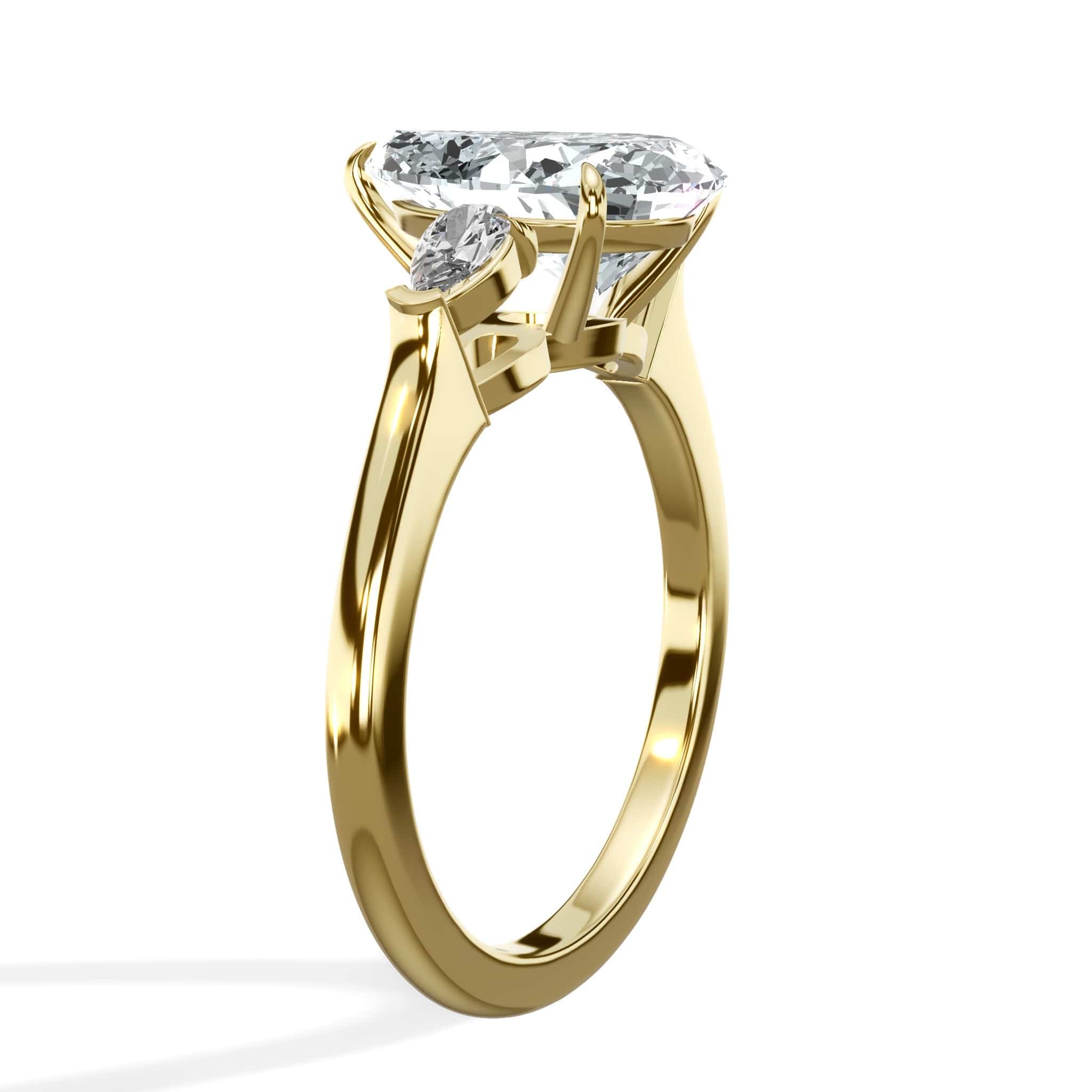2.30 Carats Lab Grown Pear Shaped with Pear Shaped Side Stones Diamond Engagement Ring in Yellow Gold - Image 2