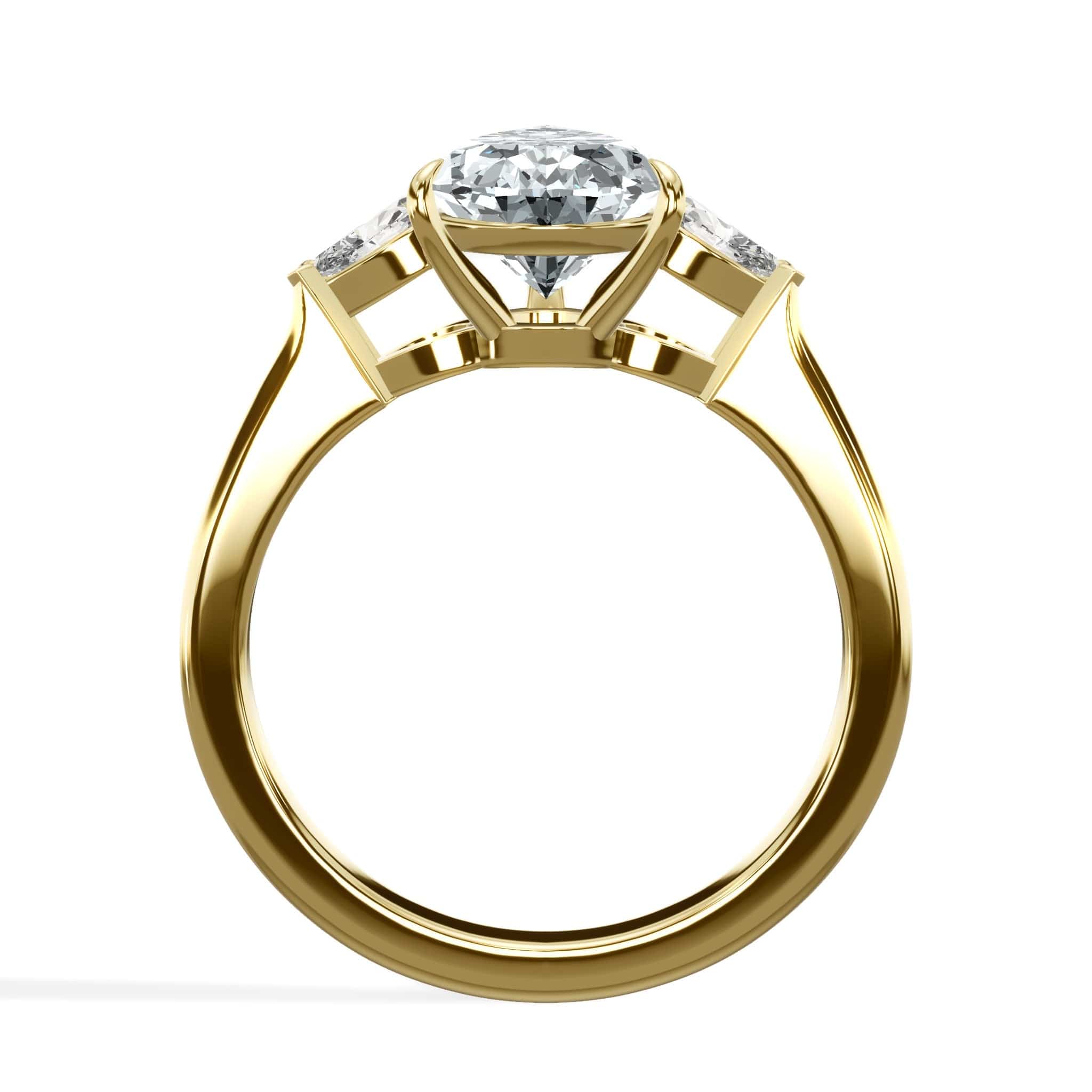 2.30 Carats Lab Grown Pear Shaped with Pear Shaped Side Stones Diamond Engagement Ring in Yellow Gold - Image 3