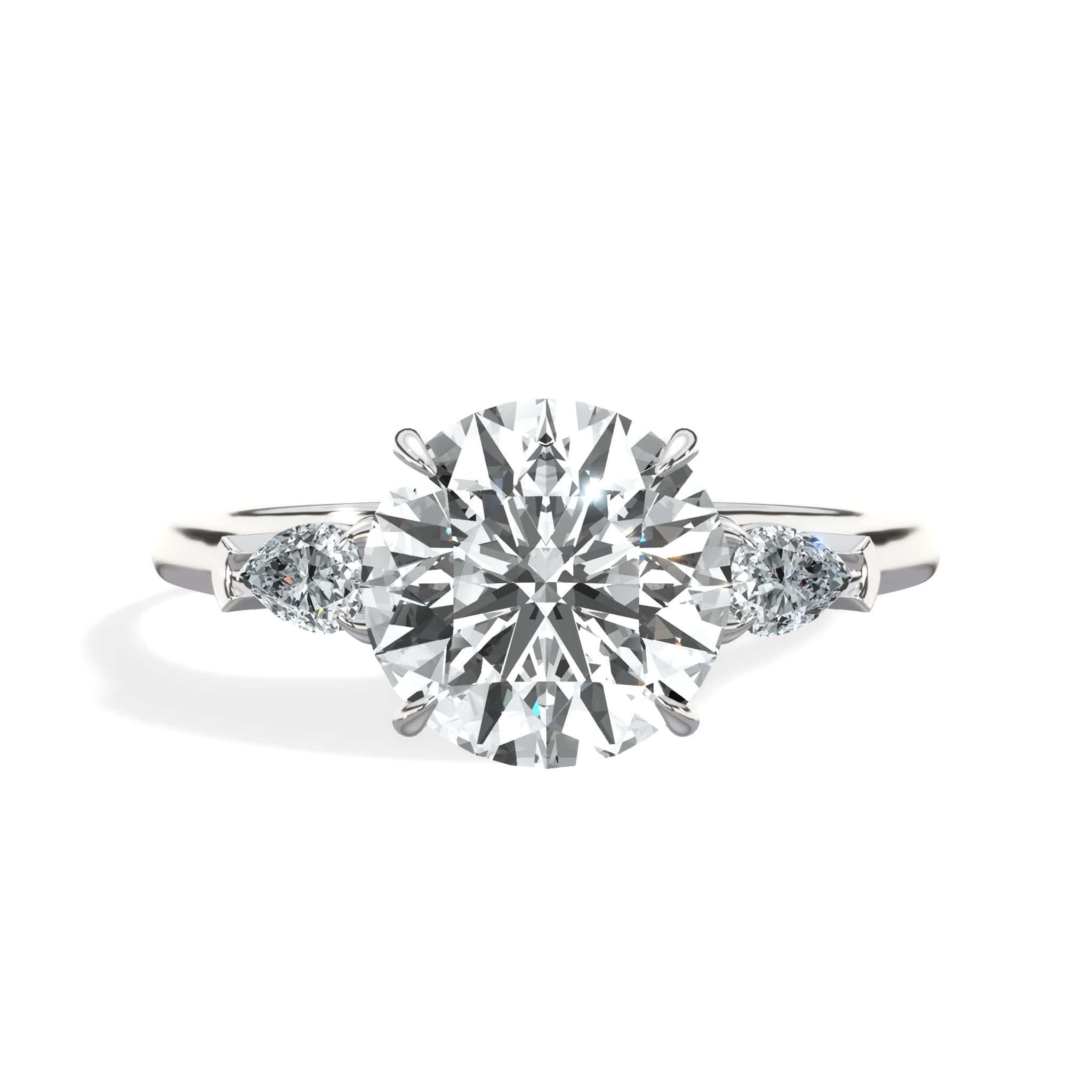 2.30 Carats Lab Grown Round Cut with Pear Shape Side Stones Diamond Engagement Ring in White Gold