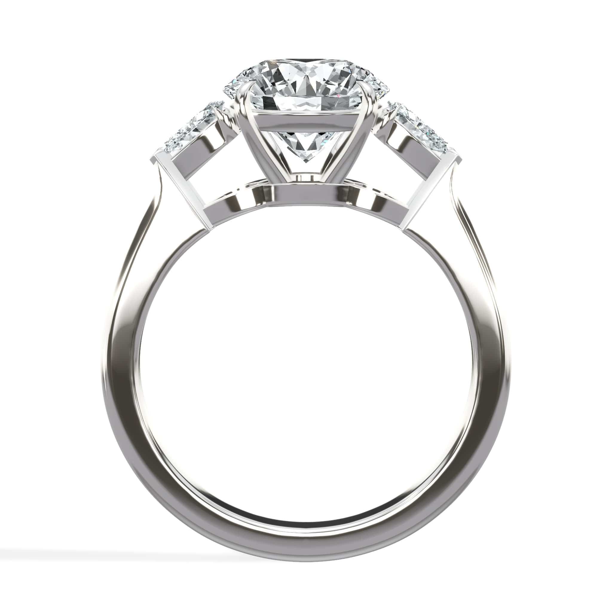 2.30 Carats Lab Grown Round Cut with Pear Shape Side Stones Diamond Engagement Ring in White Gold - Image 2
