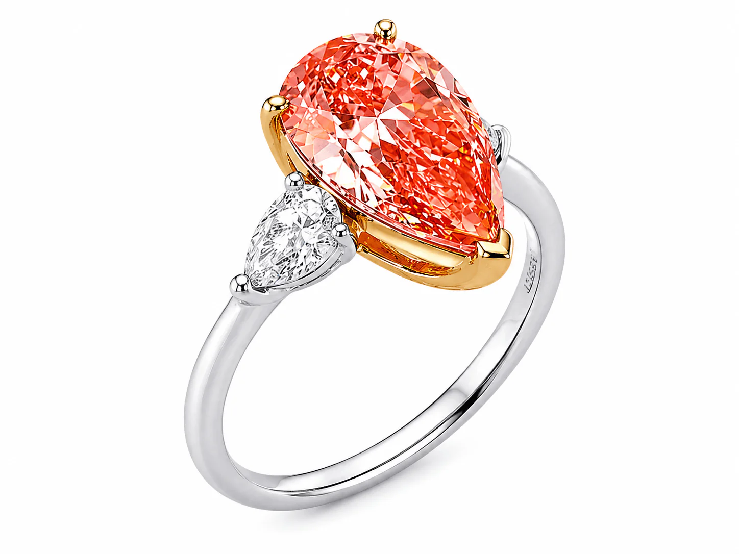 2.31 Carats Lab Grown Fancy Vivid Pink Pear Shaped with Pear Side Stones Diamond Engagement Ring - Image 4