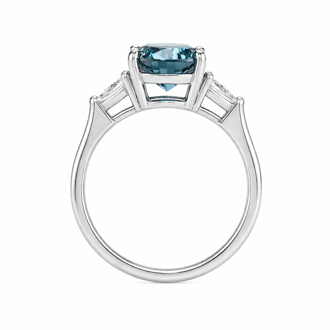 2.40 Carats Lab Grown Fancy Deep Blue Round Brilliant Cut with Pear Shape Side Stones Diamond Engagement Ring - Image 3