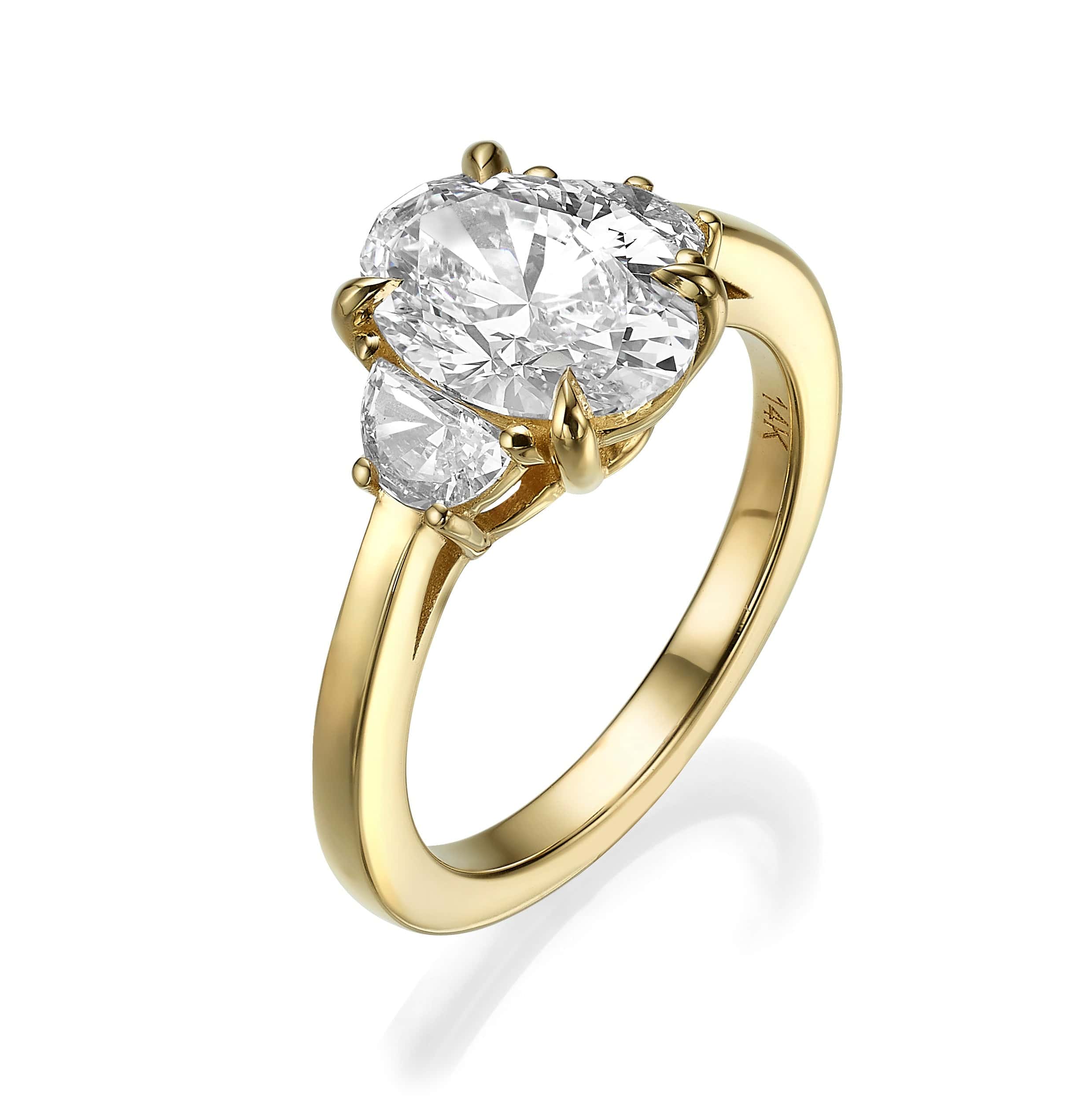 2.42 Carats Lab Grown Oval Cut with Half Moons Sides Three-Stone Diamond Engagement Ring - Image 2