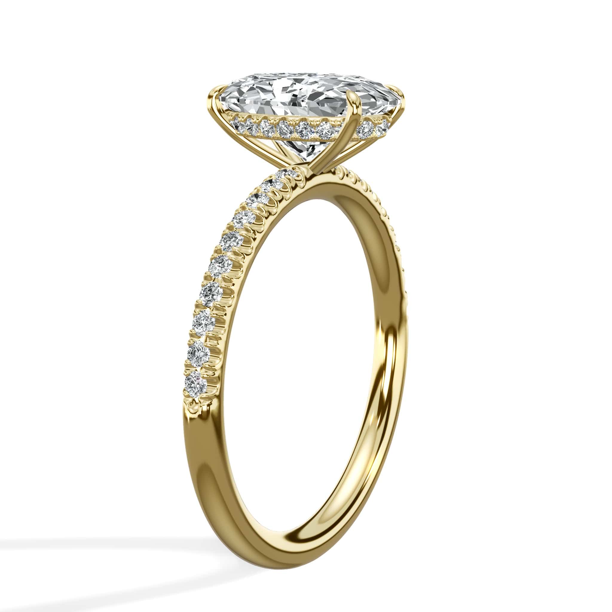 2.50 Carats Lab Grown Oval Cut Micropaved Side Stones Hidden Halo Diamond Engagement Ring - Image 4