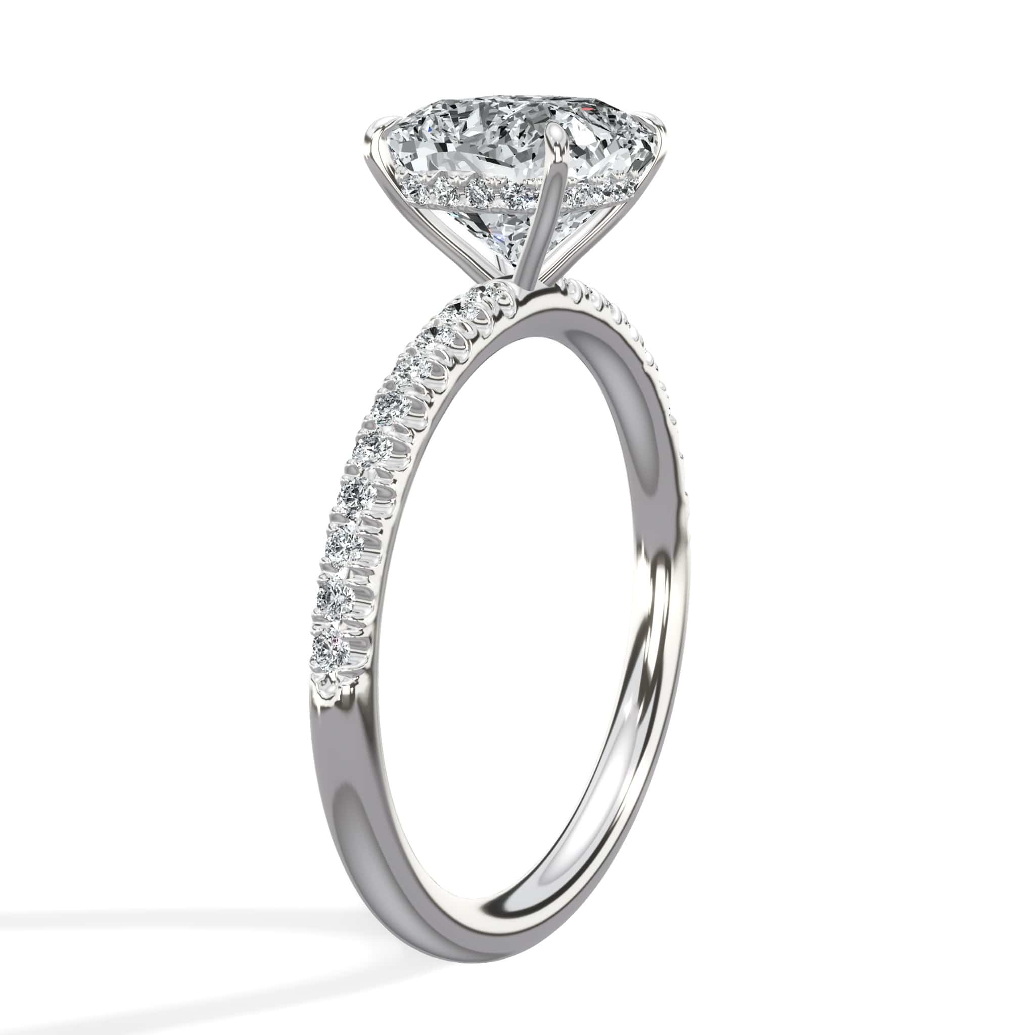2.50 Carats Lab Grown Cushion Cut Side Stones Hidden Halo Diamond Engagement Ring - Image 4