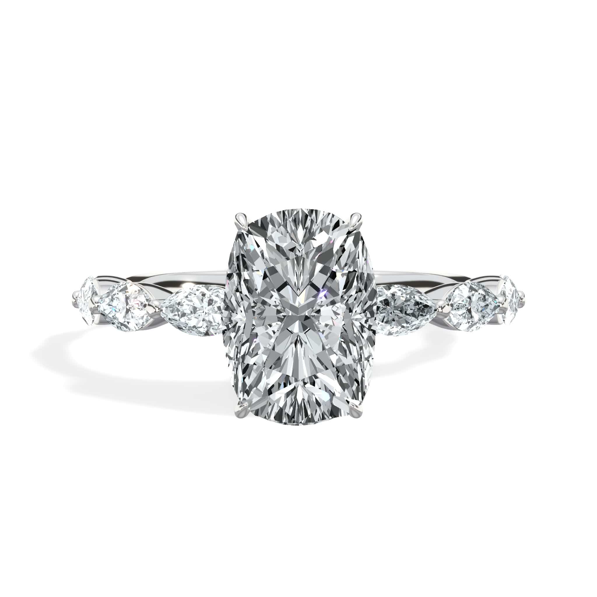 2.50 Carats Lab Grown Cushion Cut with Marquise Side Stones Hidden Halo Diamond Engagement Ring