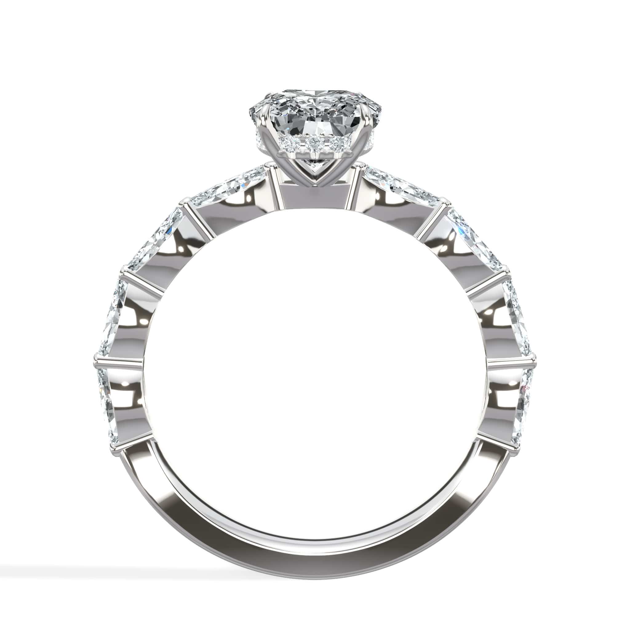 2.50 Carats Lab Grown Cushion Cut with Marquise Side Stones Hidden Halo Diamond Engagement Ring - Image 2