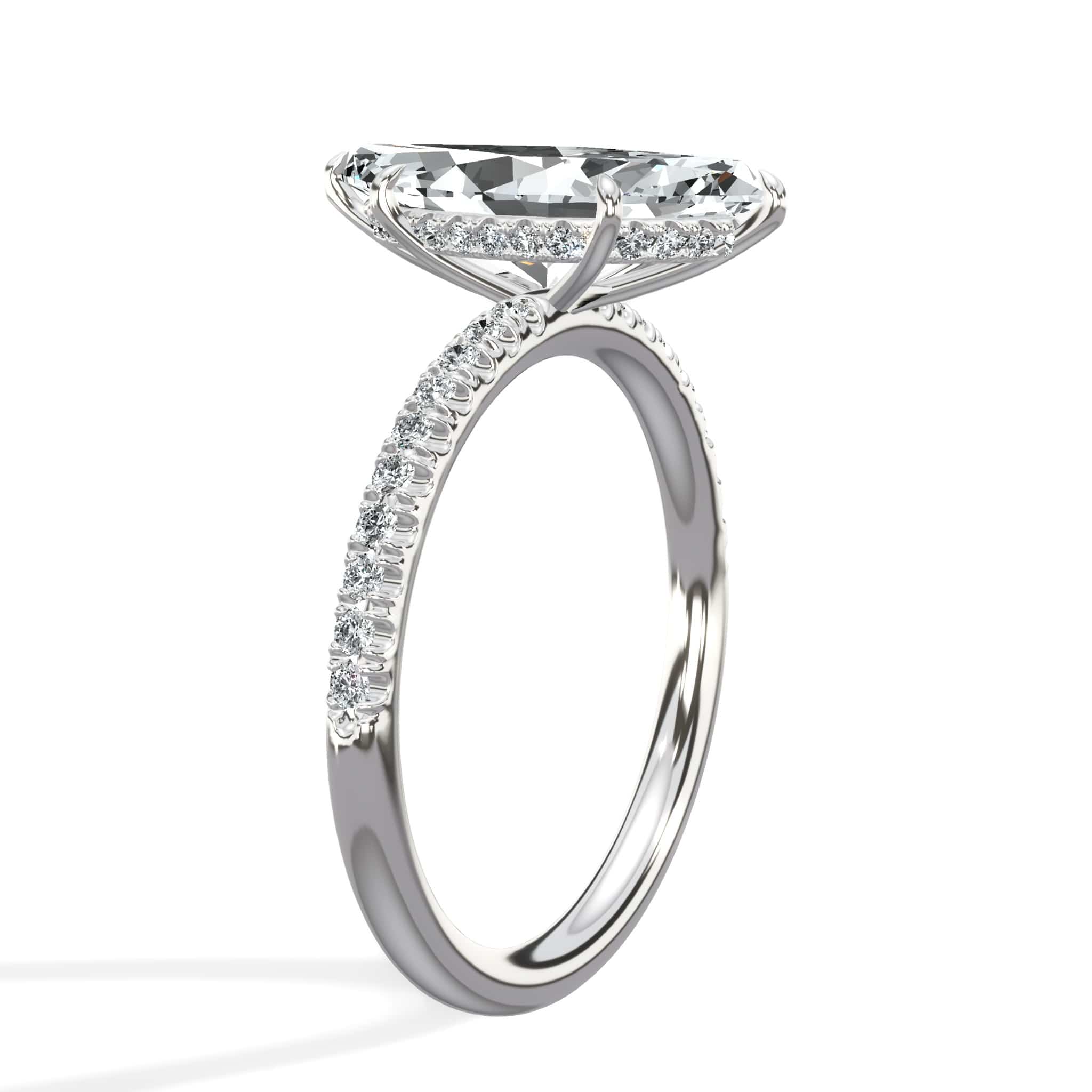 2.50 Carats Lab Grown Marquise Cut Micropaved Side Stones Hidden Halo Diamond Engagement Ring - Image 3