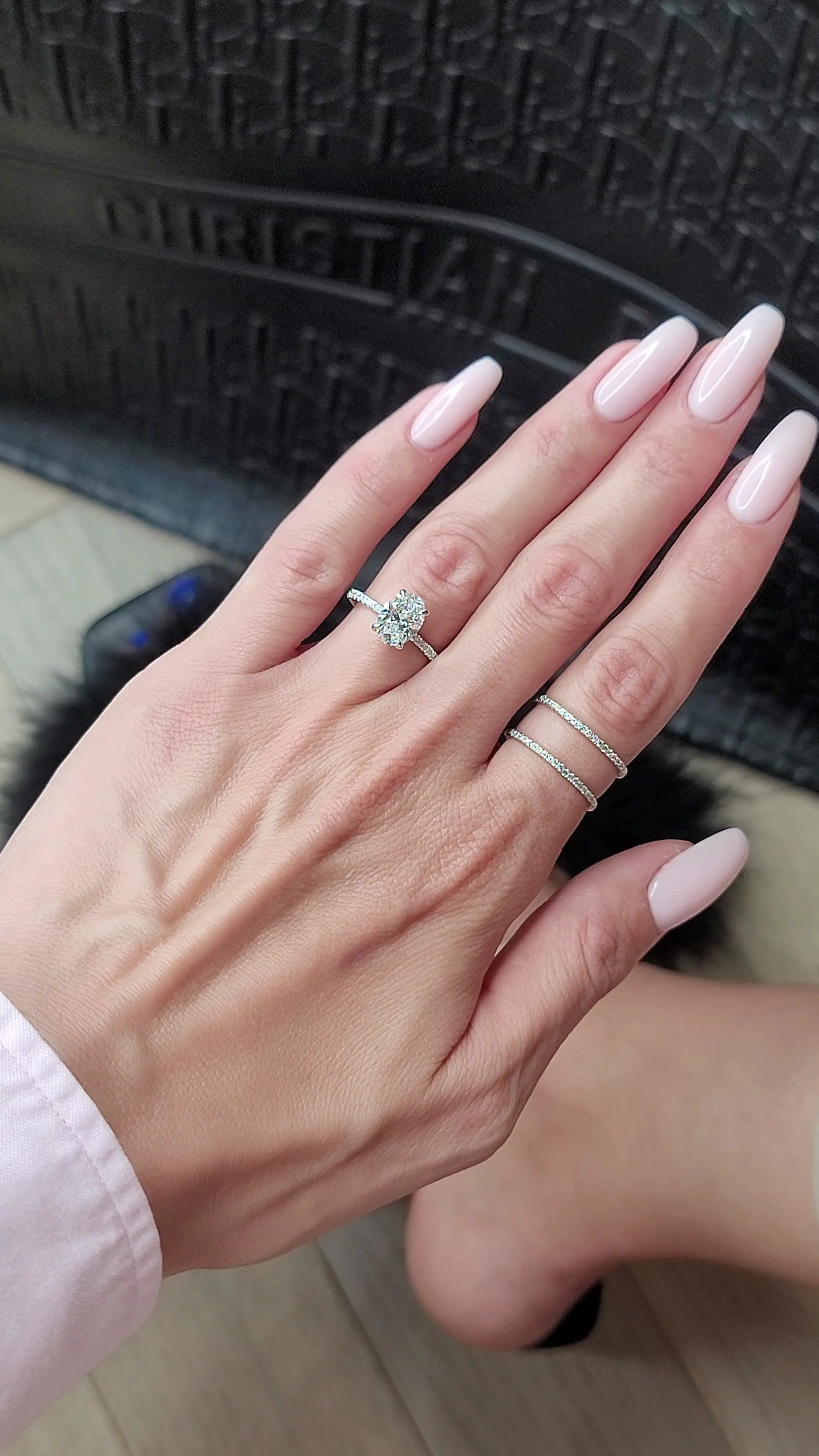 2.50 Carats Lab Grown Oval Cut Micropaved Side Stones Hidden Halo Diamond Engagement Ring - Image 2