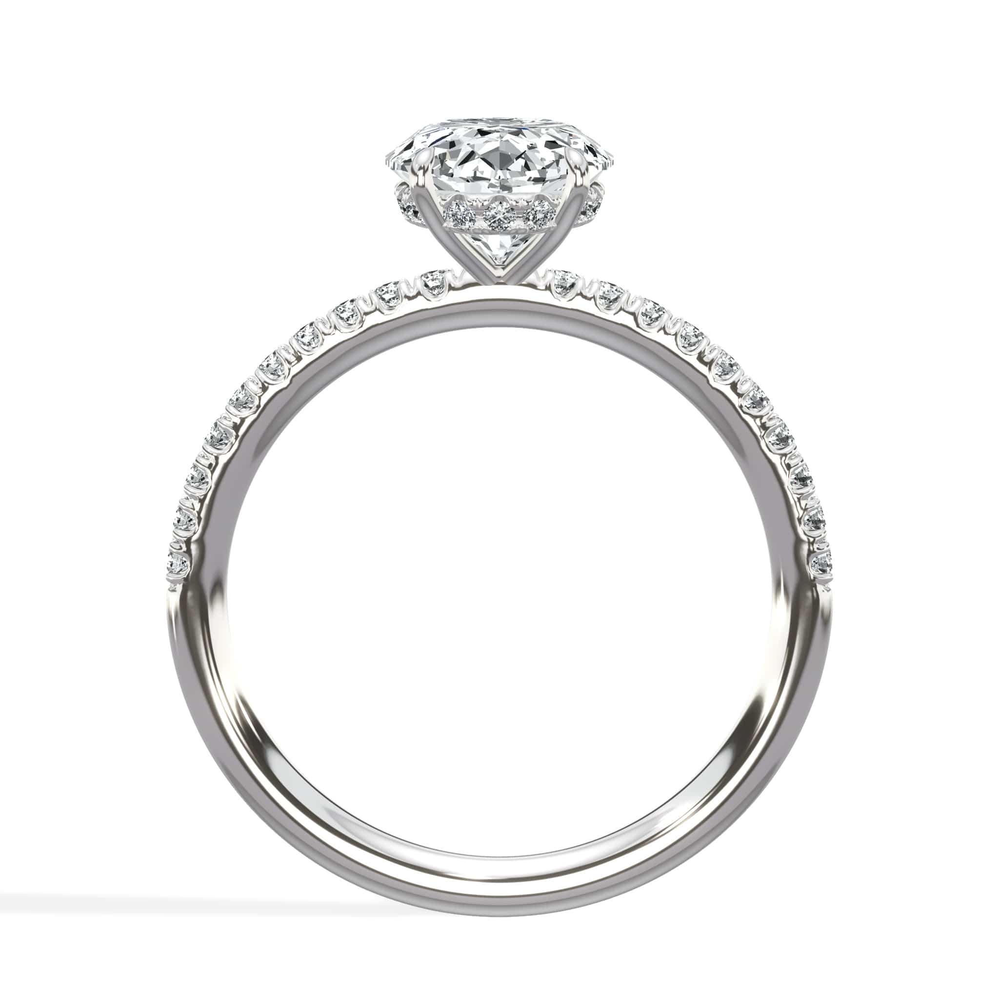 2.50 Carats Lab Grown Oval Cut Micropaved Side Stones Hidden Halo Diamond Engagement Ring - Image 3