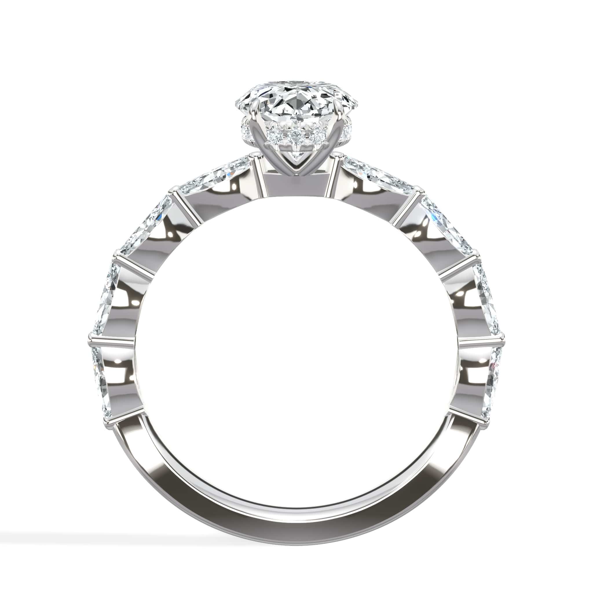 2.50 Carats Lab Grown Oval Cut with Marquise Side Stones Hidden Halo Diamond Engagement Ring - Image 2