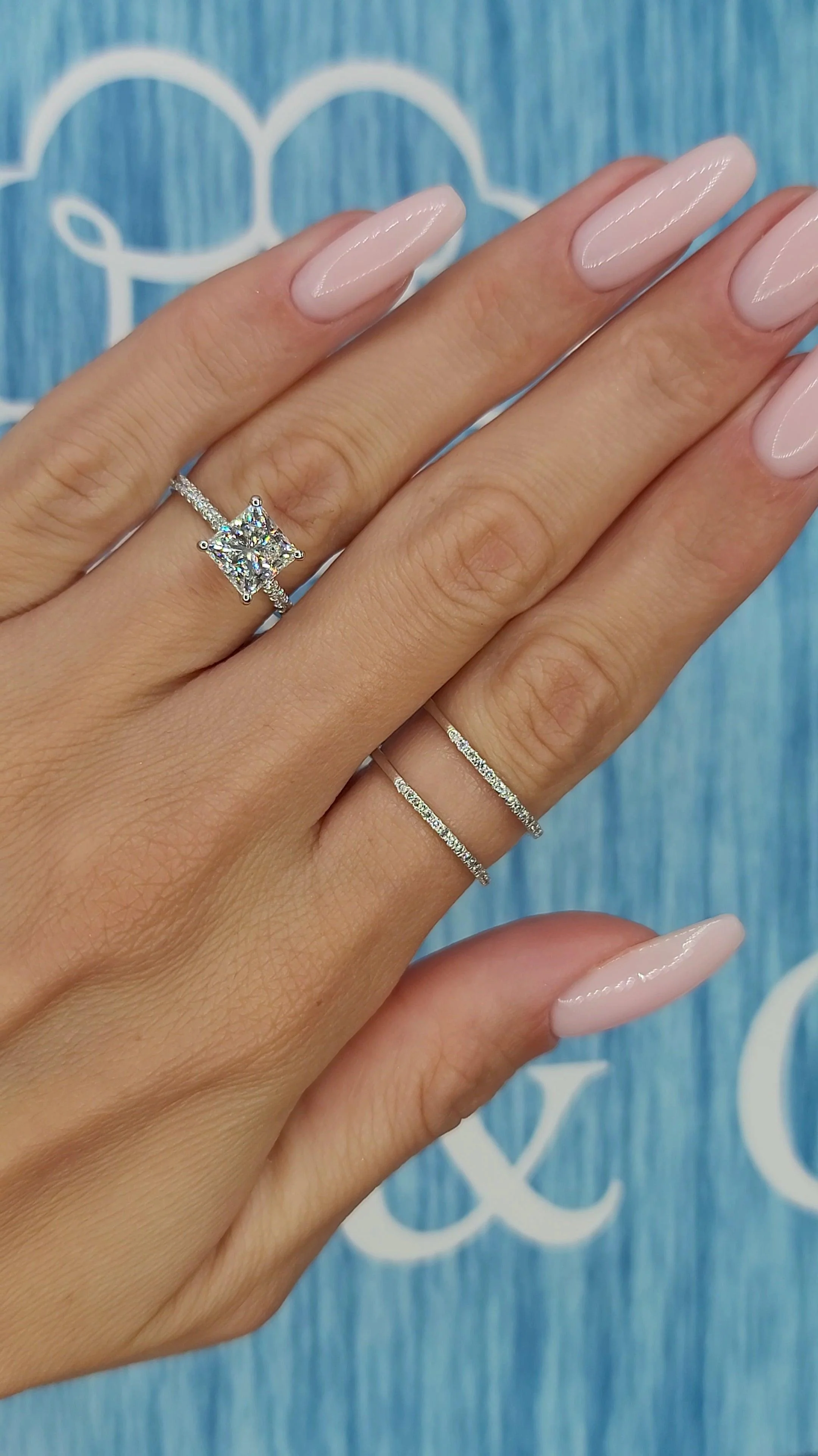 2.50 Carat Lab Grown Princess Cut Micropaved Side Stones Hidden Halo Diamond Engagement Ring - Image 2