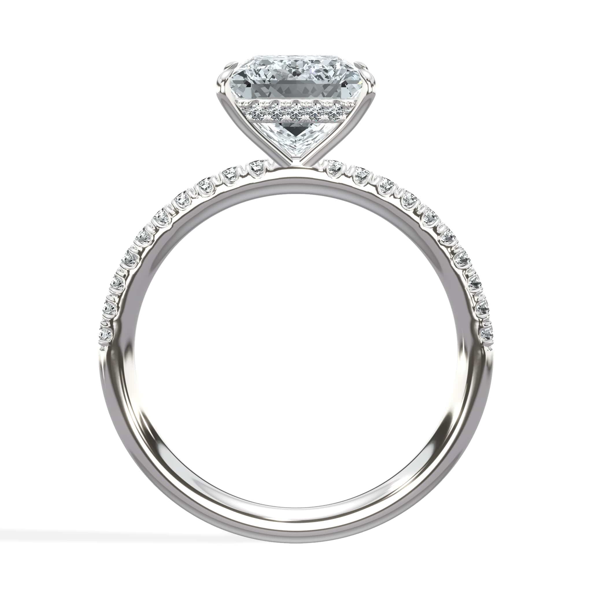 2.50 Carat Lab Grown Princess Cut Micropaved Side Stones Hidden Halo Diamond Engagement Ring - Image 4