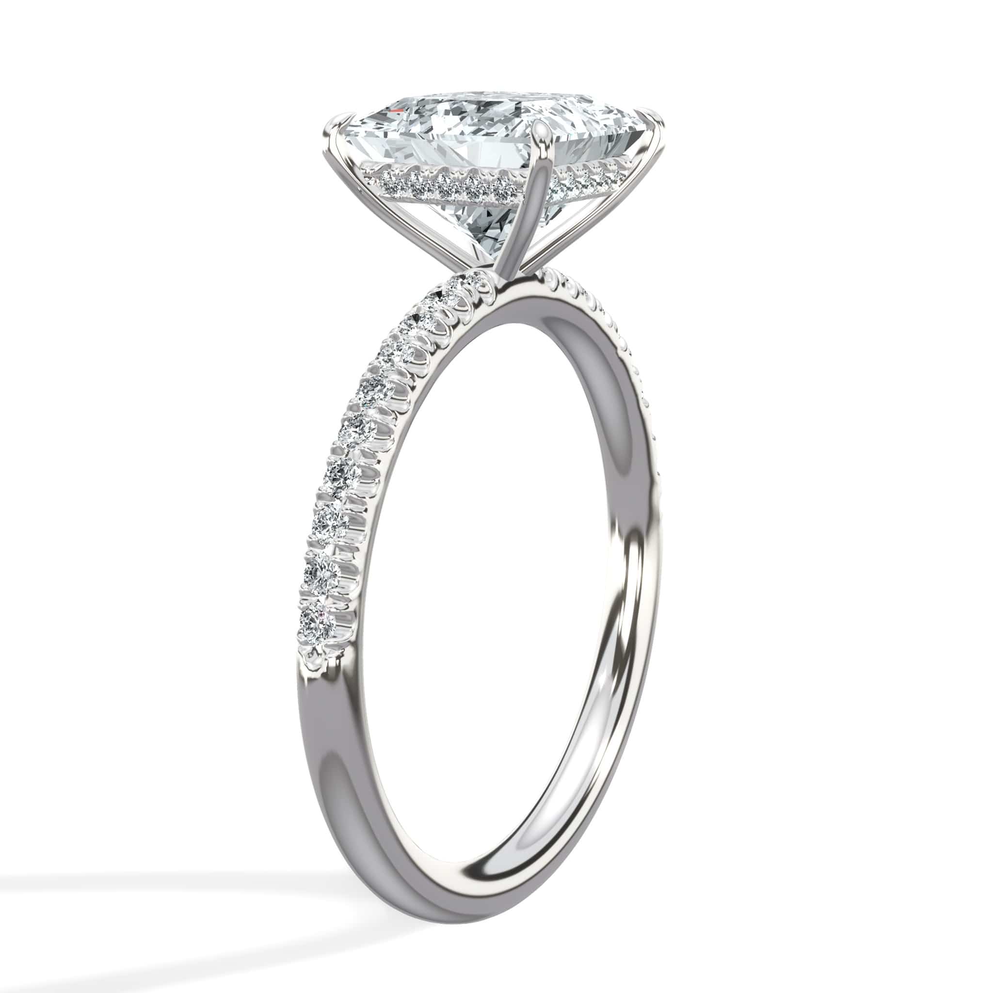 2.50 Carat Lab Grown Princess Cut Micropaved Side Stones Hidden Halo Diamond Engagement Ring - Image 5
