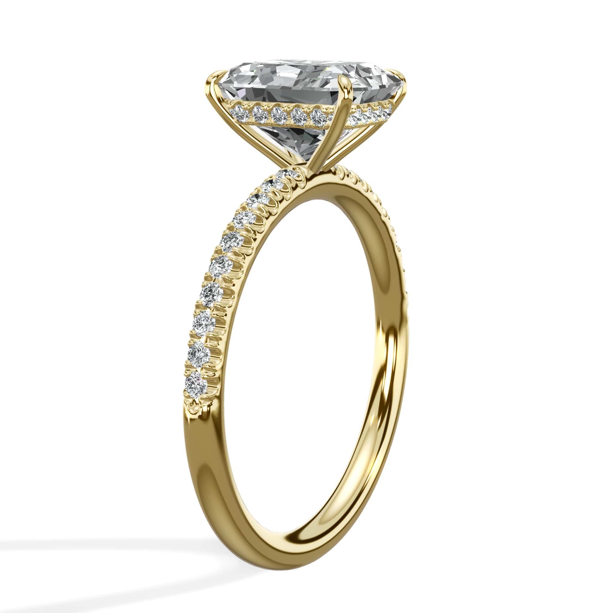 2.50 Carats Lab Grown Radiant Cut Side Stones Hidden Halo Diamond Engagement Ring Yellow Gold - Image 4