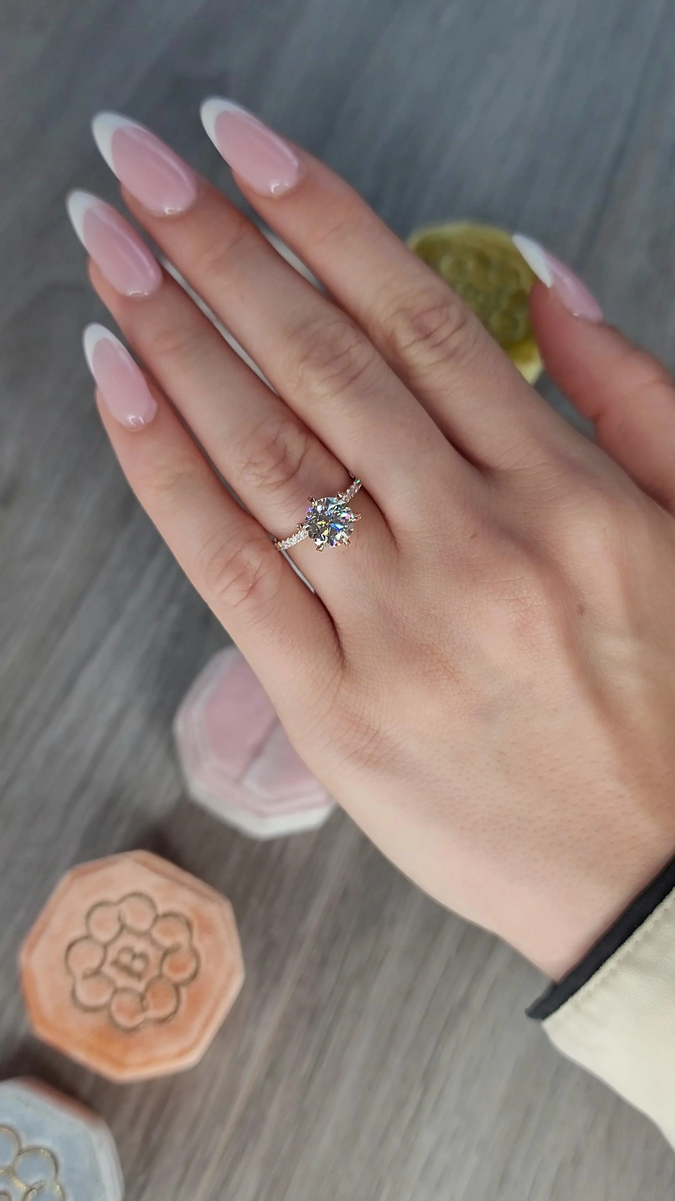 2.50 Carats Lab Grown Round Brilliant Cut Micropave Side Stones Accented Prongs Diamond Engagement Ring in Rose Gold - Image 3