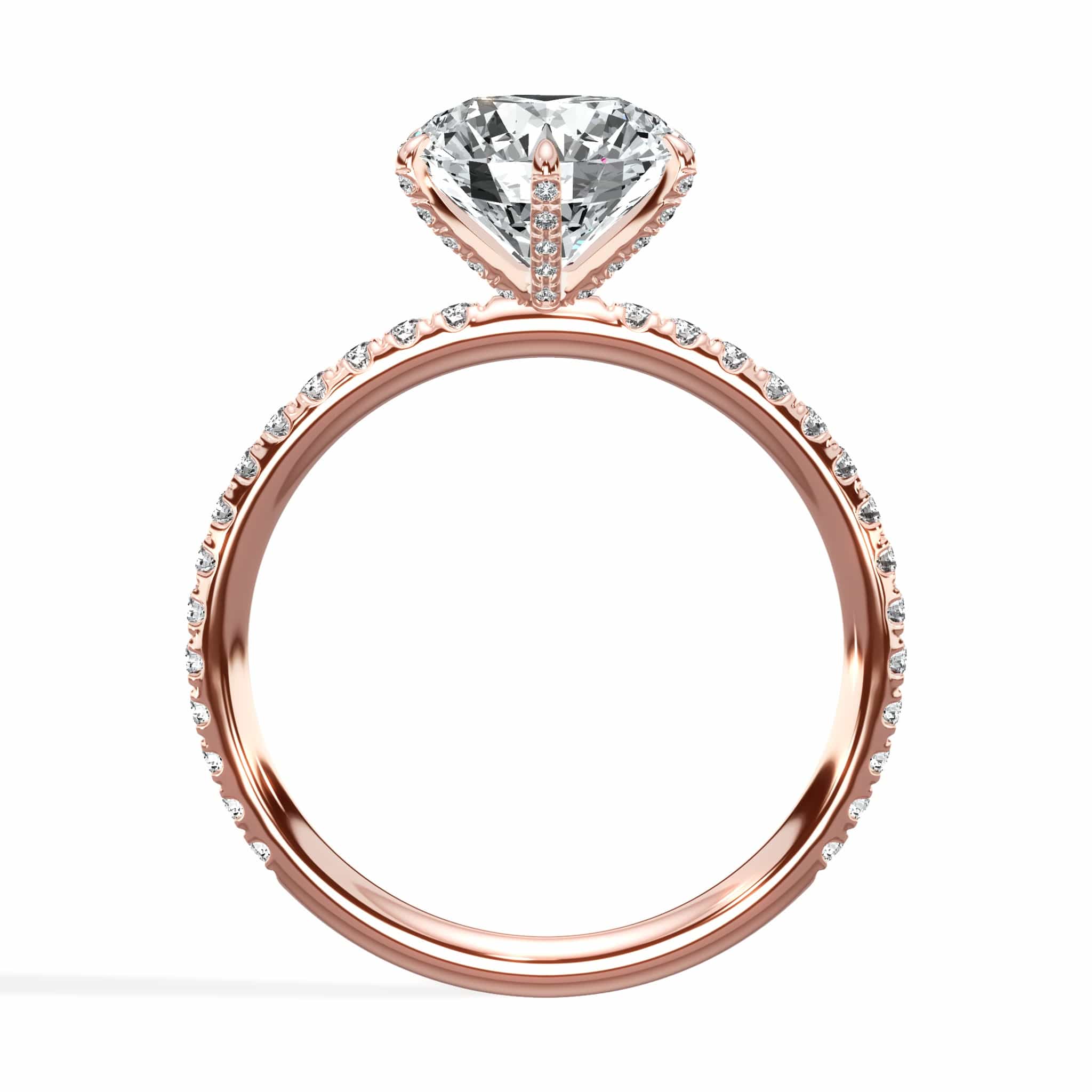 2.50 Carats Lab Grown Round Brilliant Cut Micropave Side Stones Accented Prongs Diamond Engagement Ring in Rose Gold - Image 4