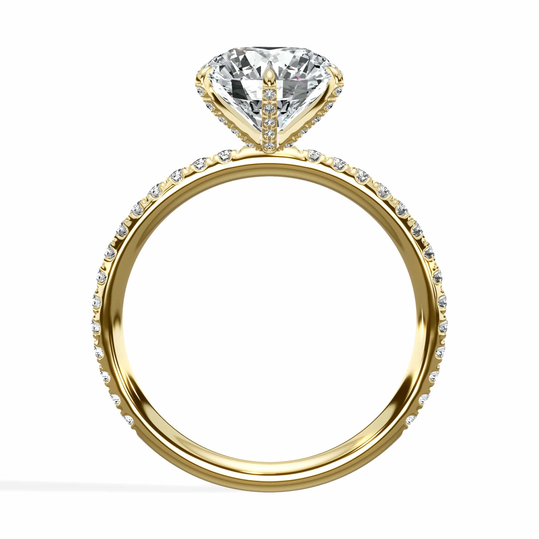 2.50 Carats Lab Grown Round Brilliant Cut Micropave Side Stones Accented Prongs Diamond Engagement Ring in Yellow Gold - Image 3