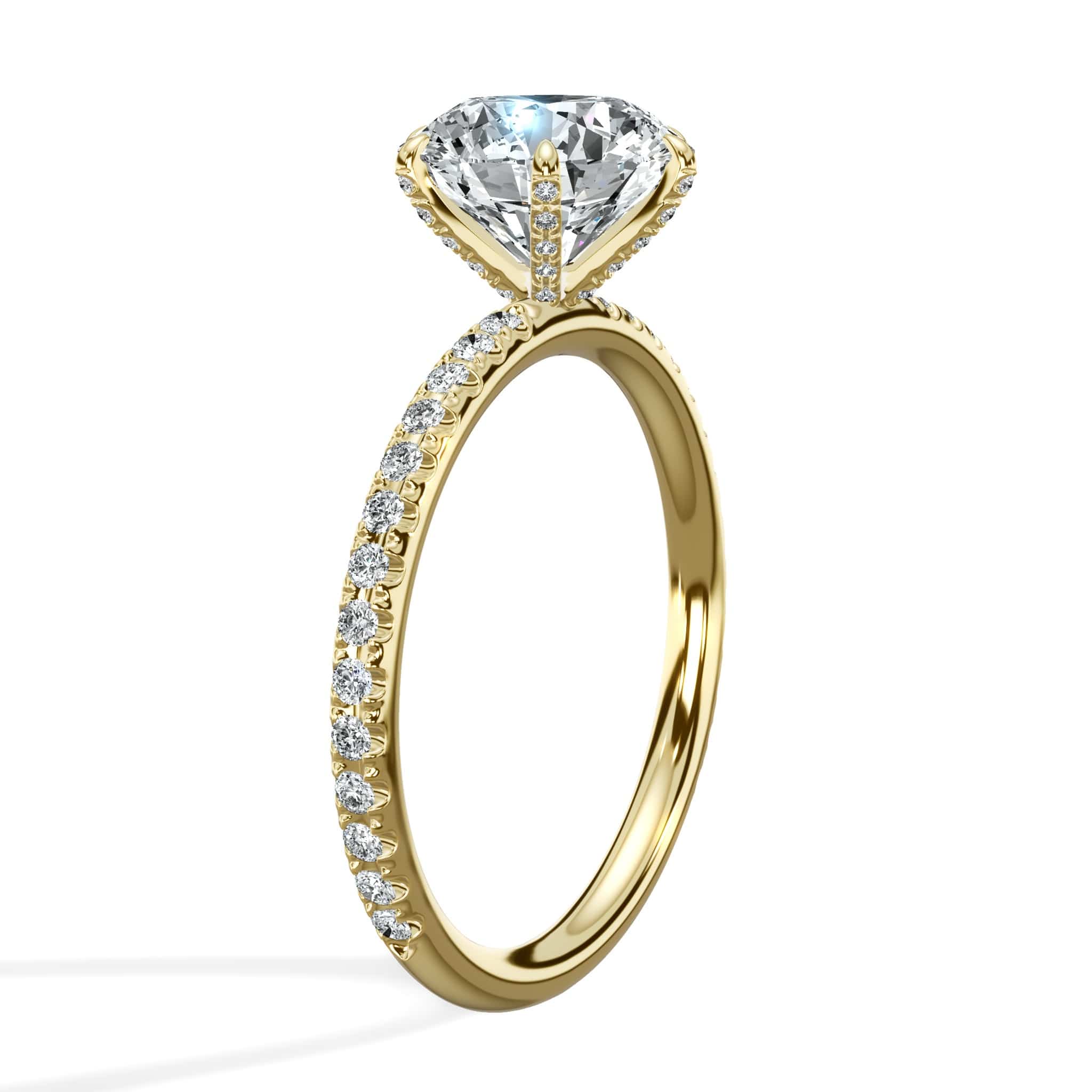 2.50 Carats Lab Grown Round Brilliant Cut Micropave Side Stones Accented Prongs Diamond Engagement Ring in Yellow Gold - Image 4