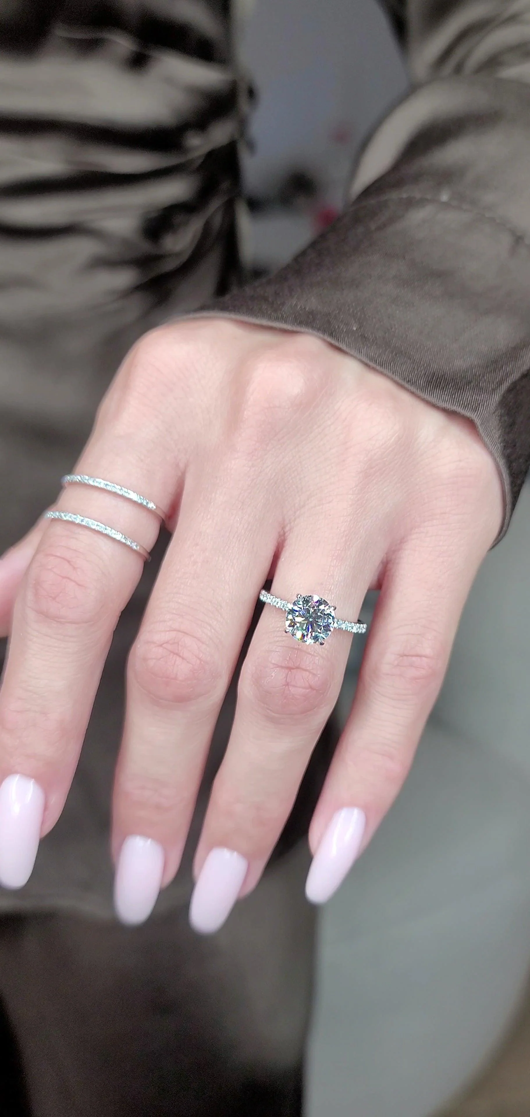 2.50 Carats Lab Grown Round Brilliant Cut Micropave Side Stones Hidden Halo Accented Prongs Diamond Engagement Ring - Image 2