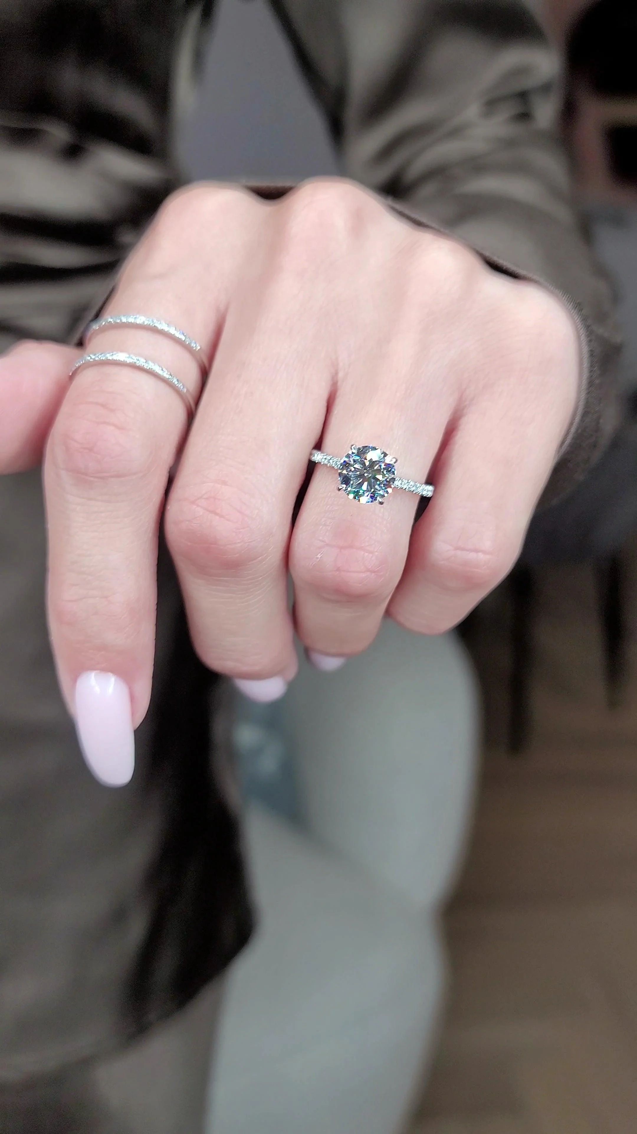 2.50 Carats Lab Grown Round Brilliant Cut Micropave Side Stones Hidden Halo Accented Prongs Diamond Engagement Ring - Image 3