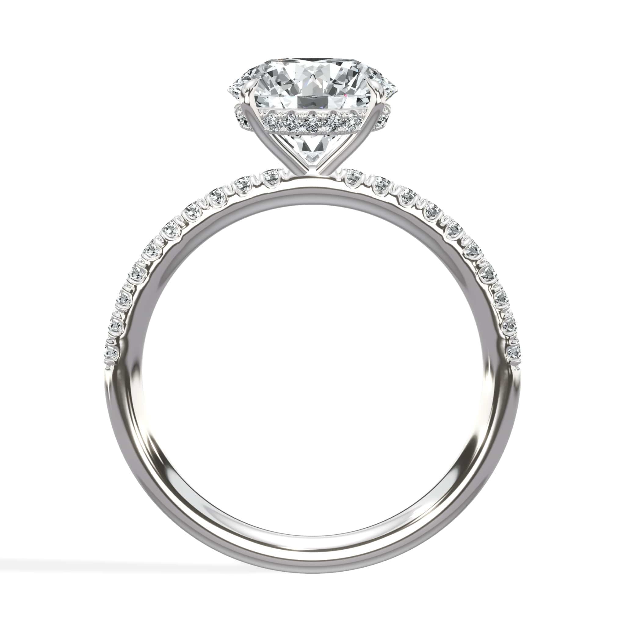 2.50 Carats Lab Grown Round Brilliant Cut Micropave Side Stones Hidden Halo Accented Prongs Diamond Engagement Ring - Image 4