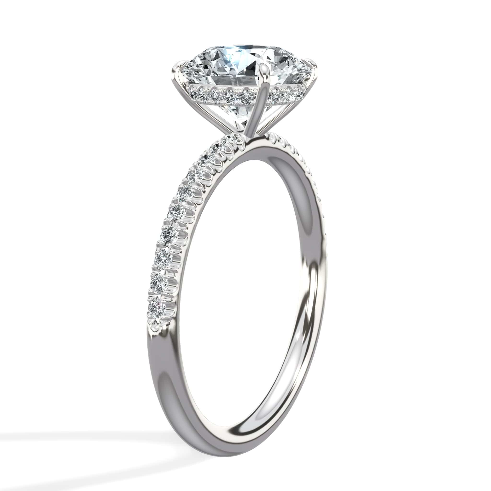 2.50 Carats Lab Grown Round Brilliant Cut Micropave Side Stones Hidden Halo Accented Prongs Diamond Engagement Ring - Image 5