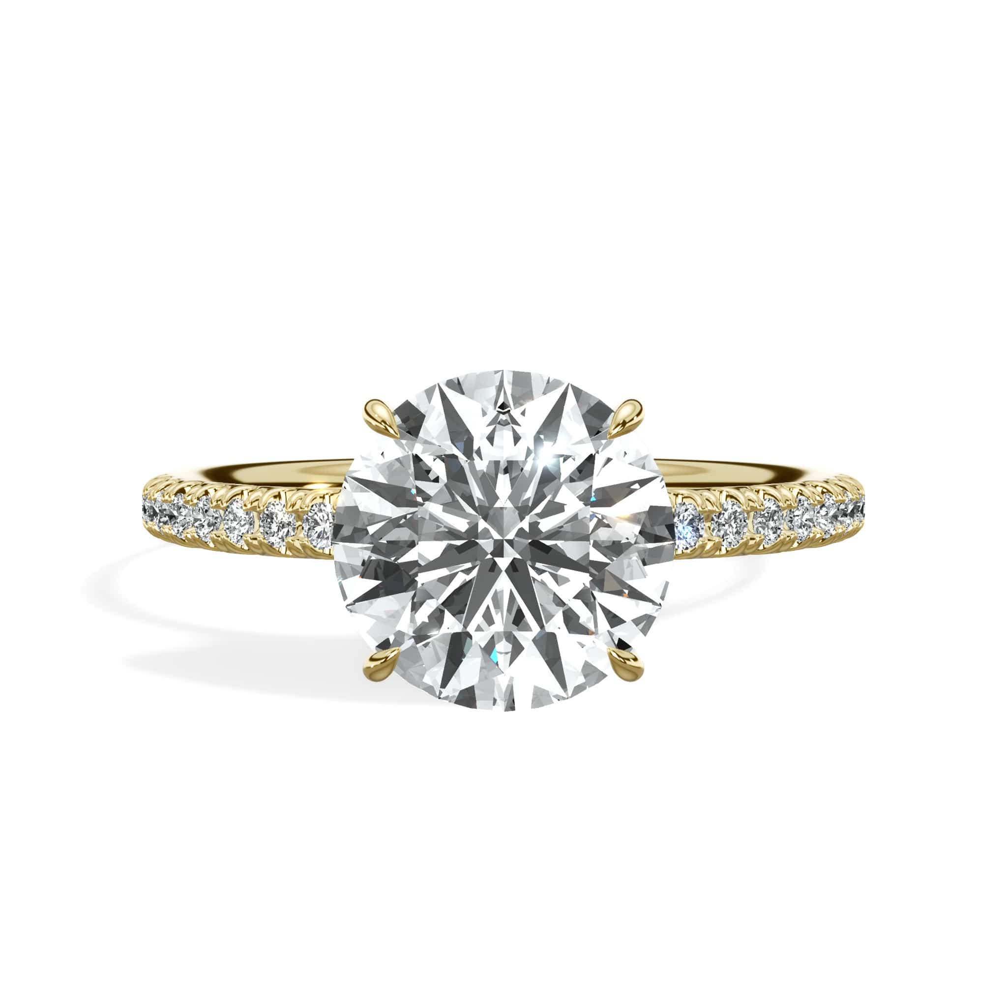 2.50 Carats Lab Grown Round Brilliant Cut Micropave Side Stones Hidden Halo Diamond Engagement Ring