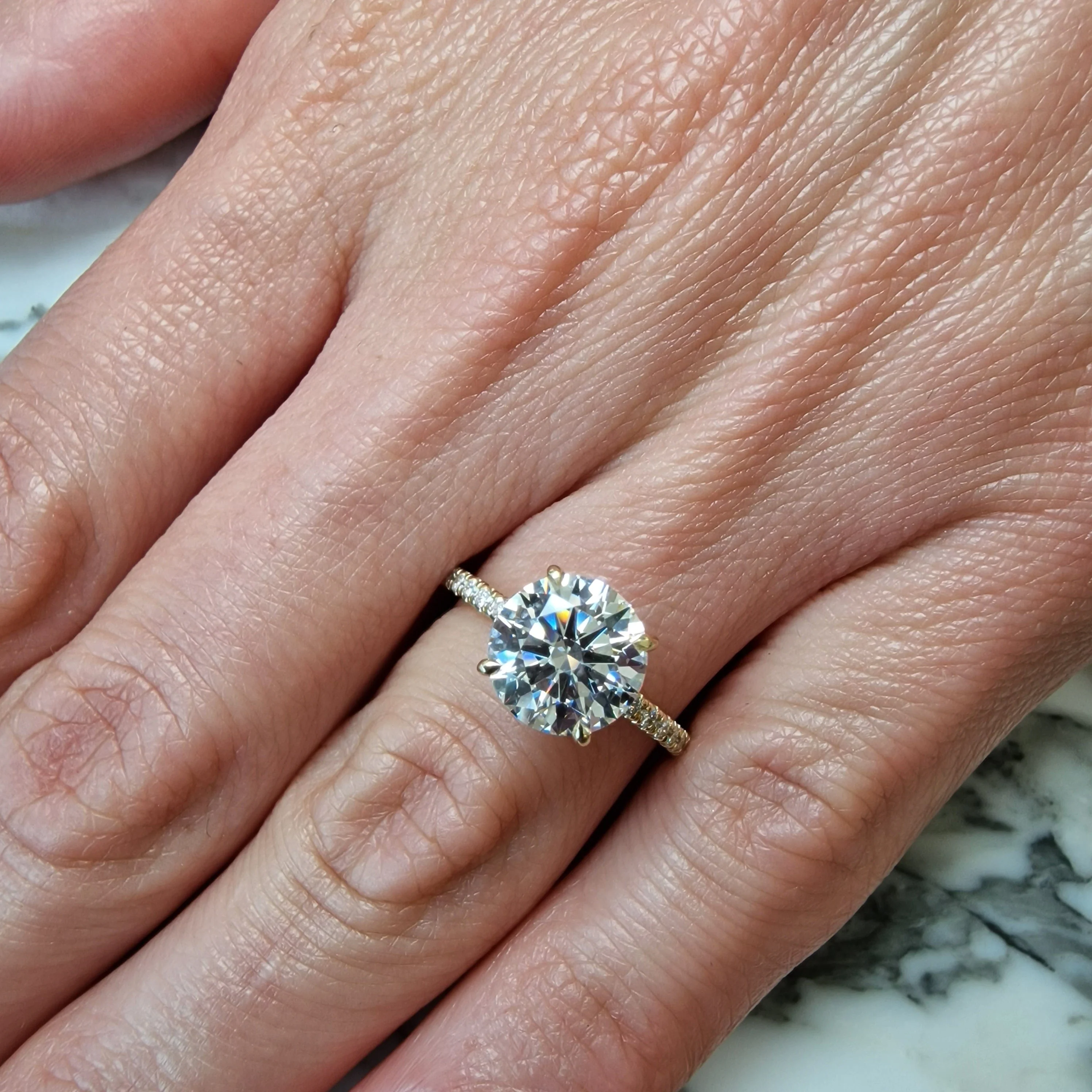 2.50 Carats Lab Grown Round Brilliant Cut Micropave Side Stones Hidden Halo Diamond Engagement Ring - Image 2