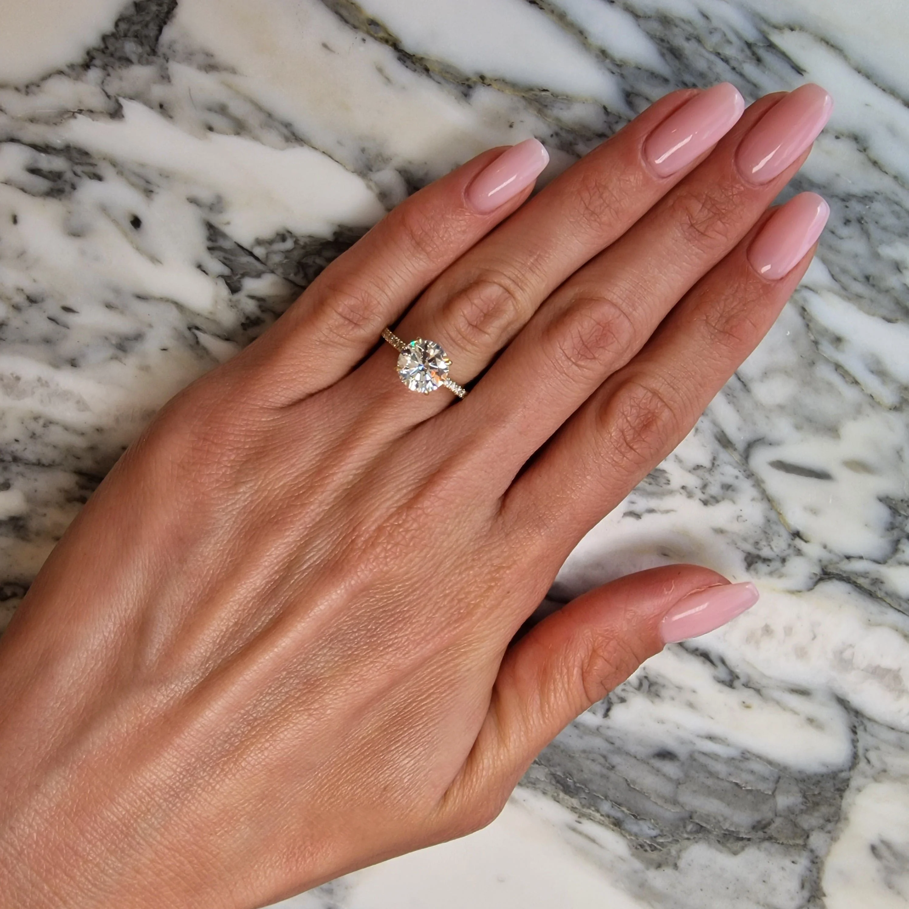 2.50 Carats Lab Grown Round Brilliant Cut Micropave Side Stones Hidden Halo Diamond Engagement Ring - Image 3