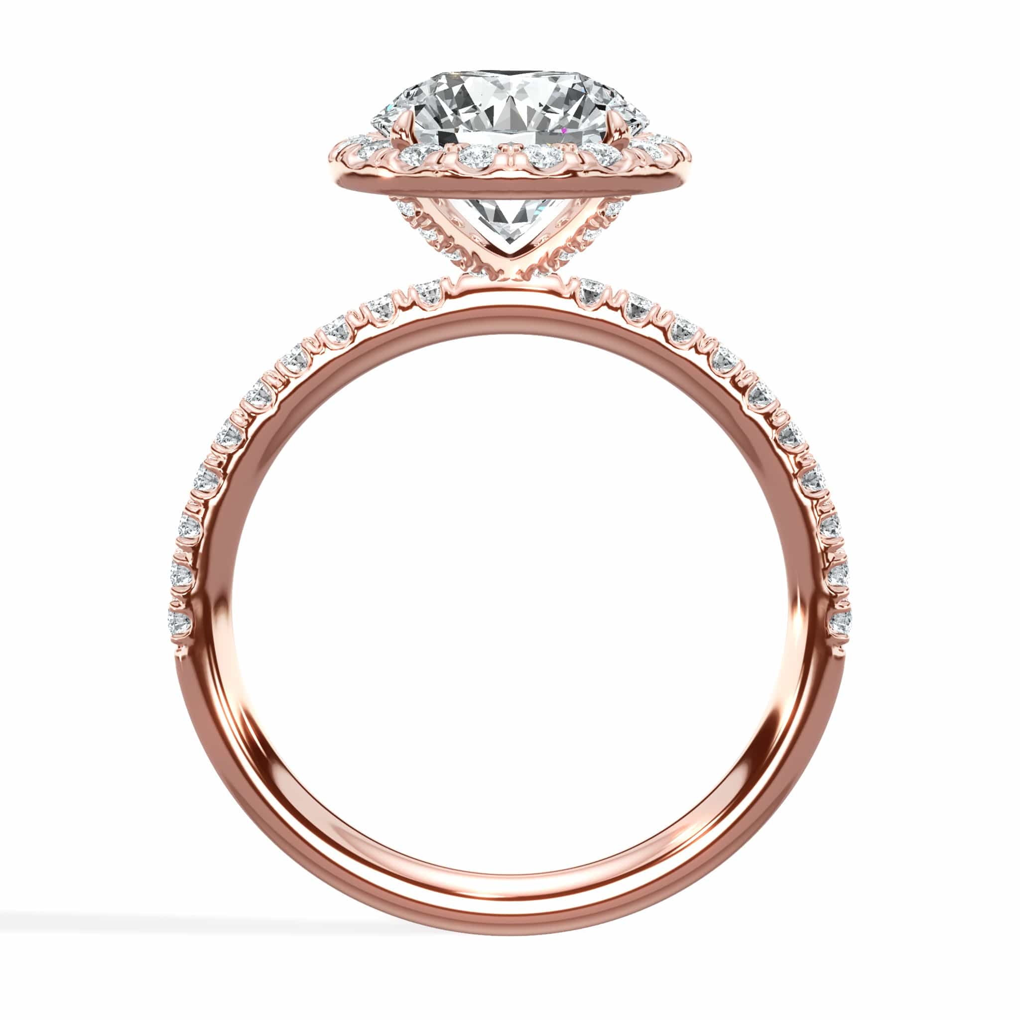 2.50 Carats Lab Grown Round Brilliant Cut Micropaved Halo Side Stones Diamond Engagement Ring - Image 4