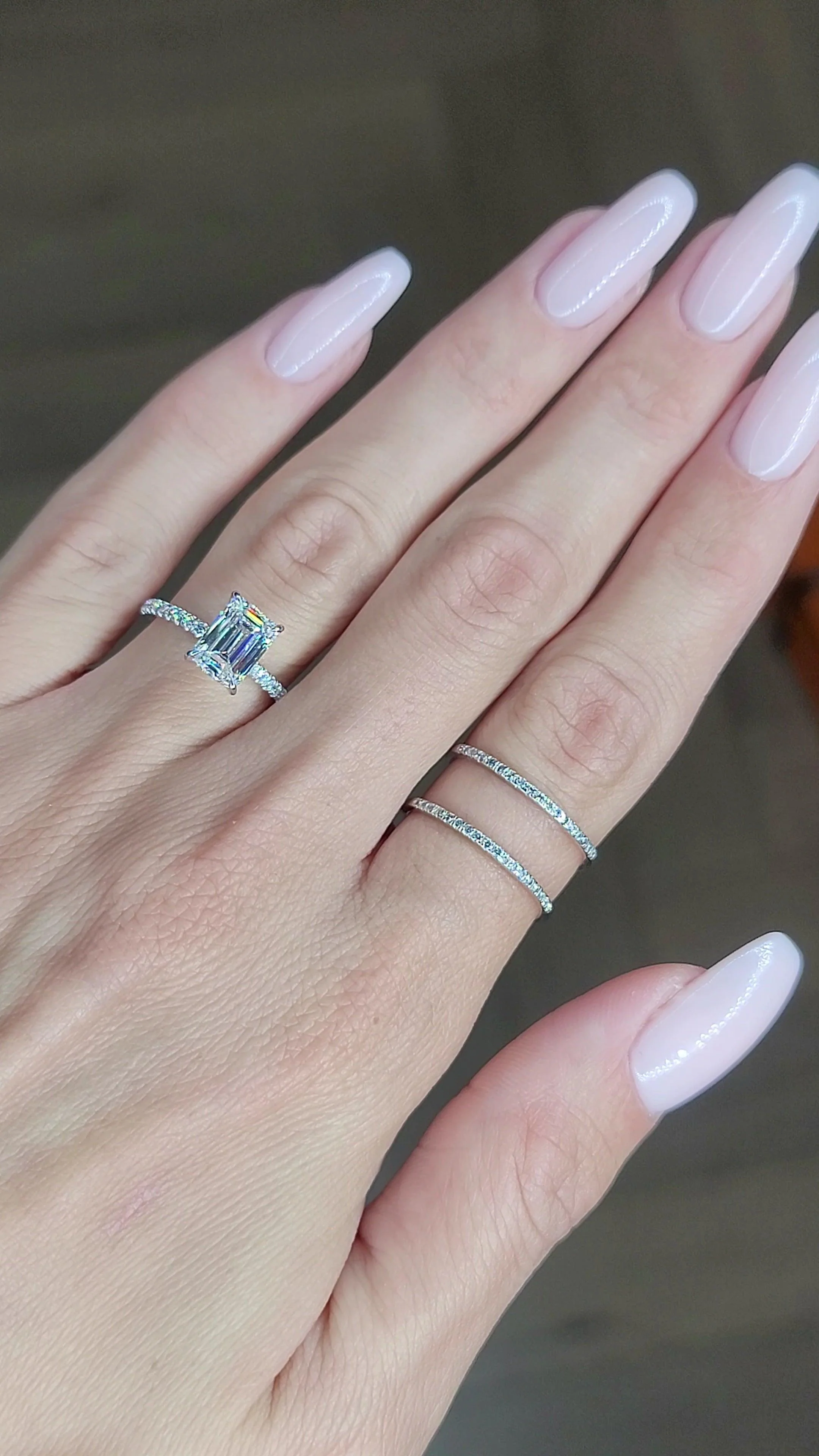 2.52 Carats Lab Grown Emerald Cut Micropaved Side Stones Hidden Halo Diamond Engagement Ring - Image 2