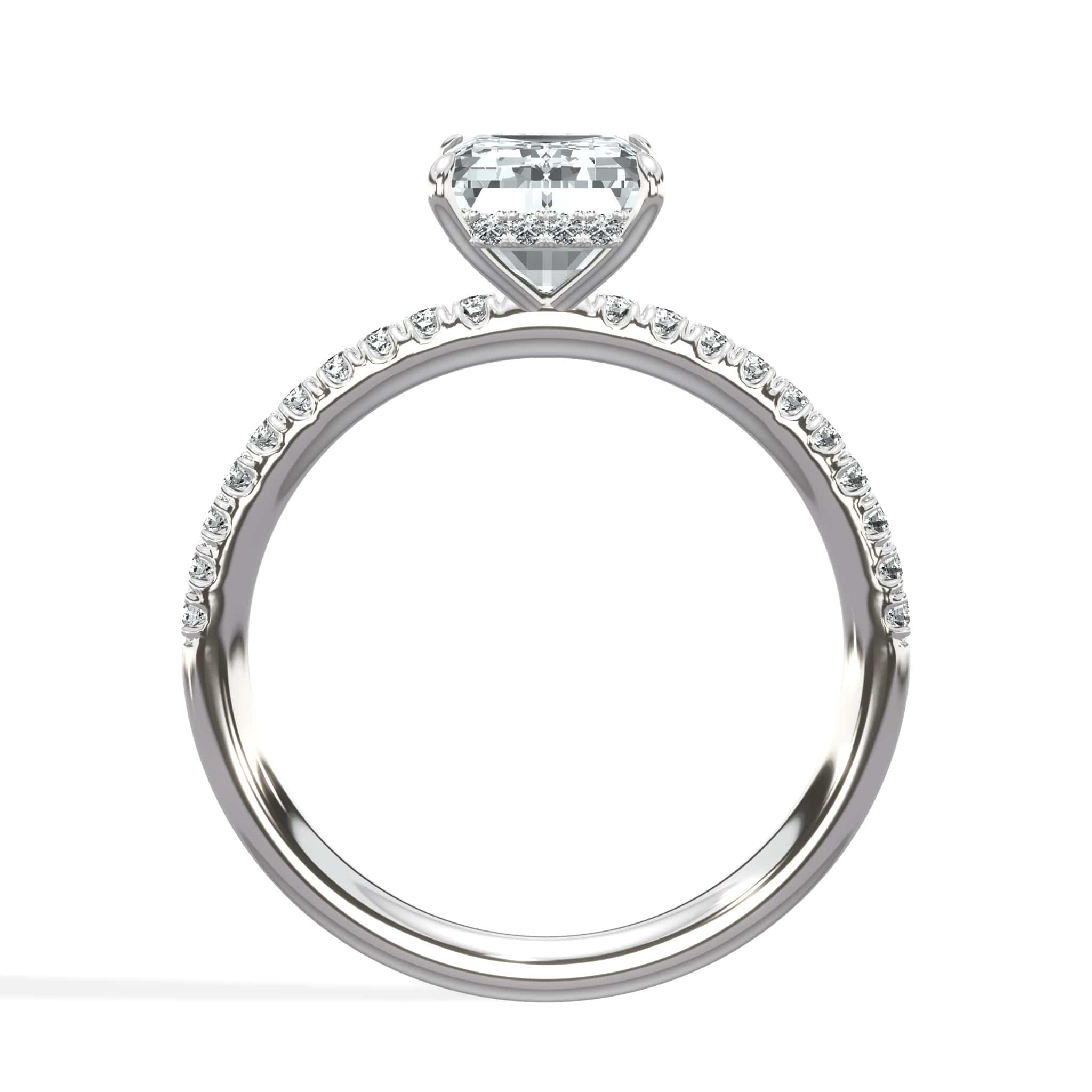 2.52 Carats Lab Grown Emerald Cut Micropaved Side Stones Hidden Halo Diamond Engagement Ring - Image 4