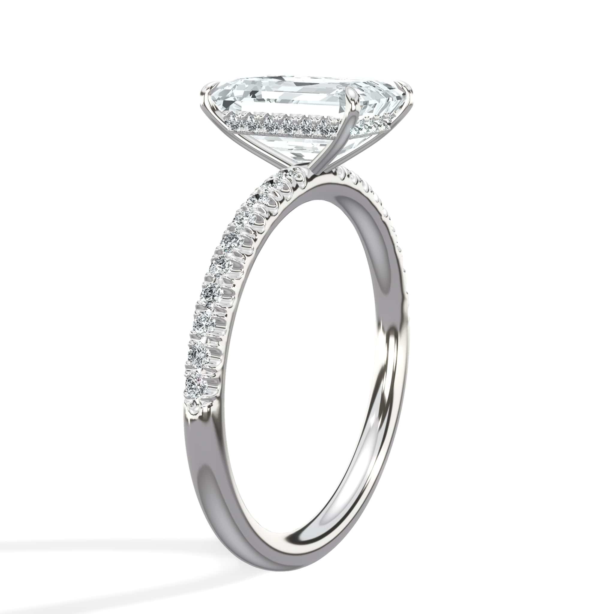 2.52 Carats Lab Grown Emerald Cut Micropaved Side Stones Hidden Halo Diamond Engagement Ring - Image 5