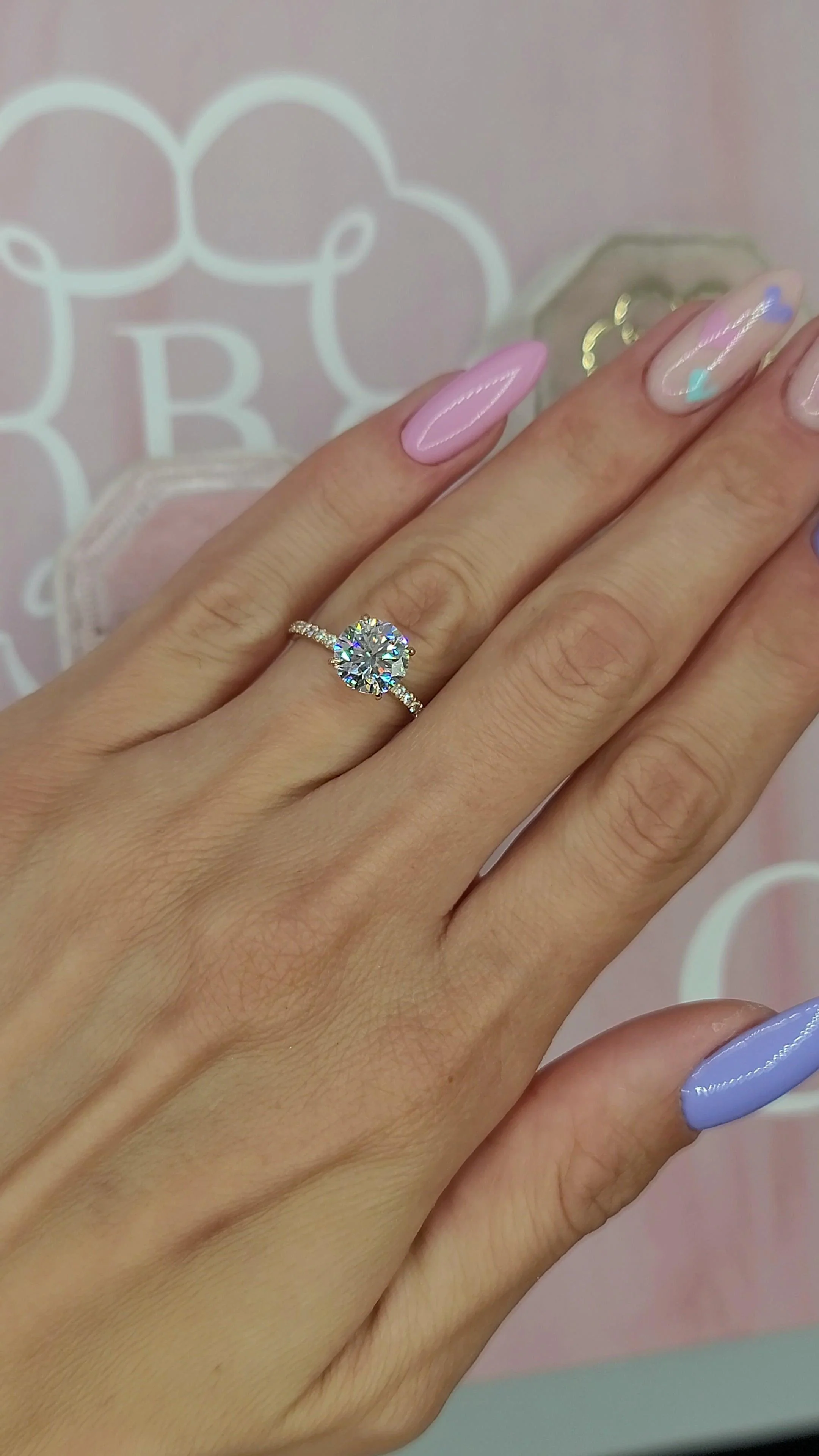 2.50 Carats Lab Grown Round Brilliant Cut Micropave Side Stones Hidden Halo Diamond Engagement Ring Rose Gold - Image 3